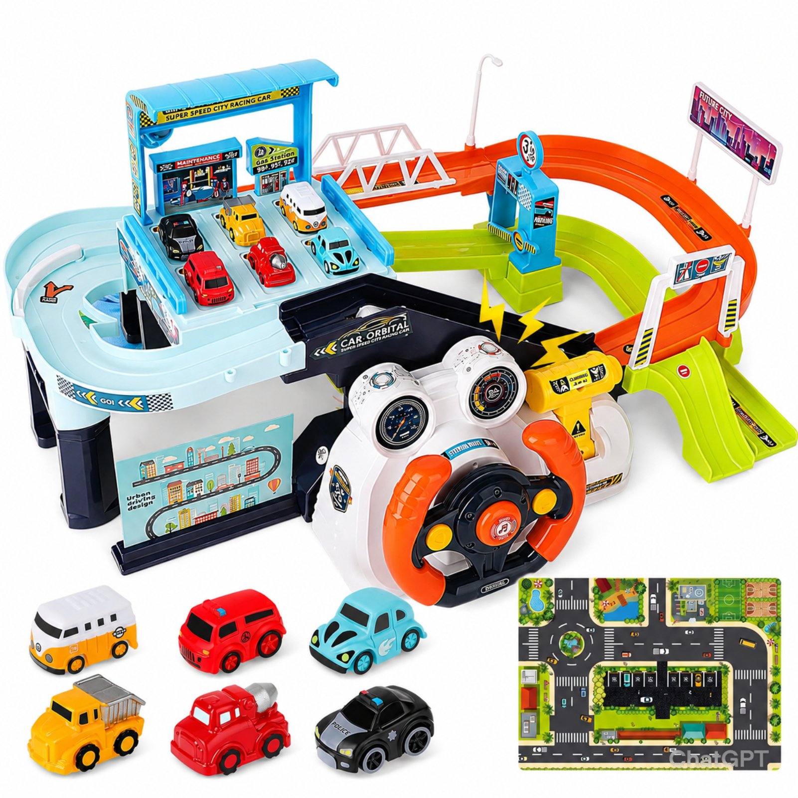 deAO DIY Car Garage Tracks Toy Set