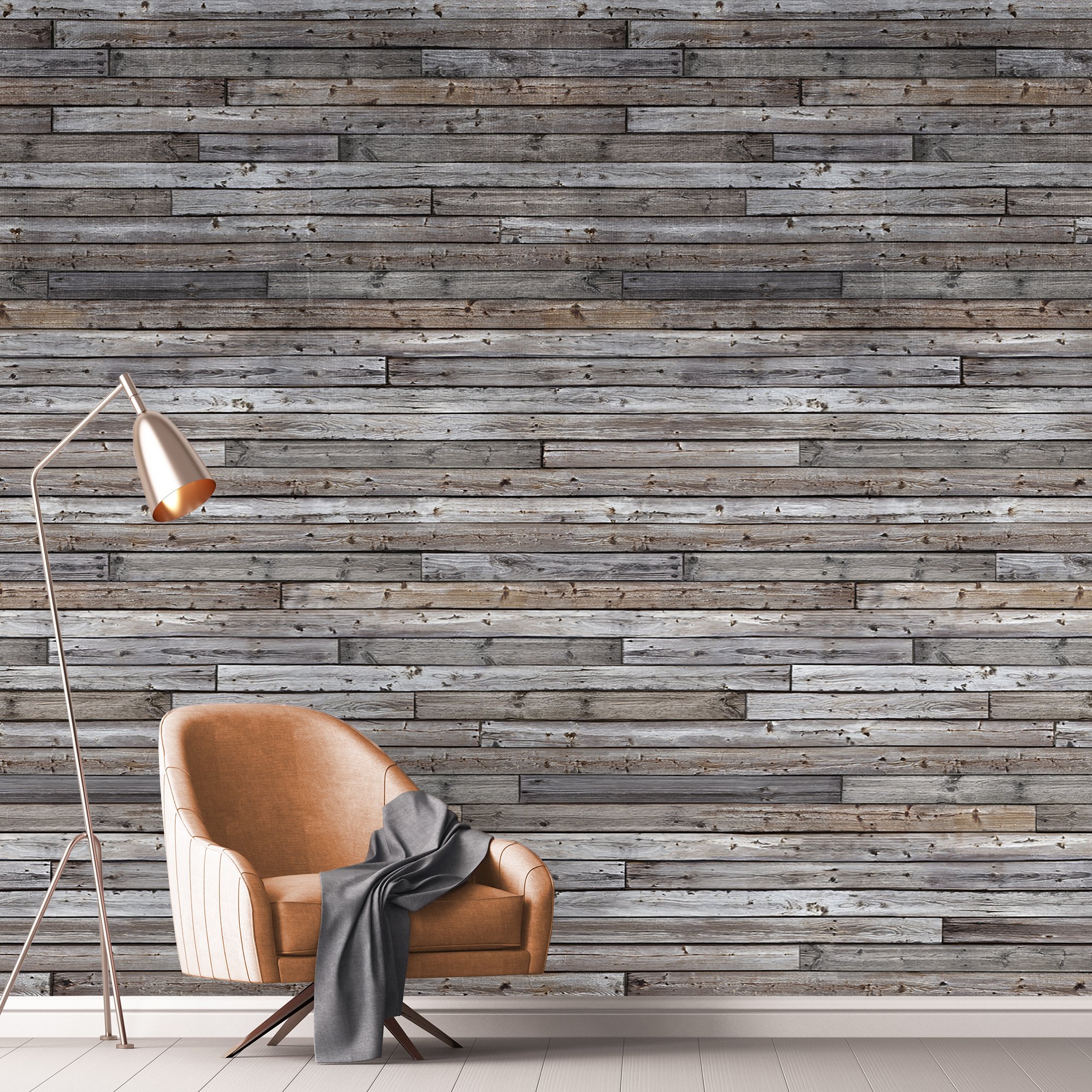 Grandeco  Aged Wood 3 lane Repeatable Textured Wallpaper Mural  - Grey