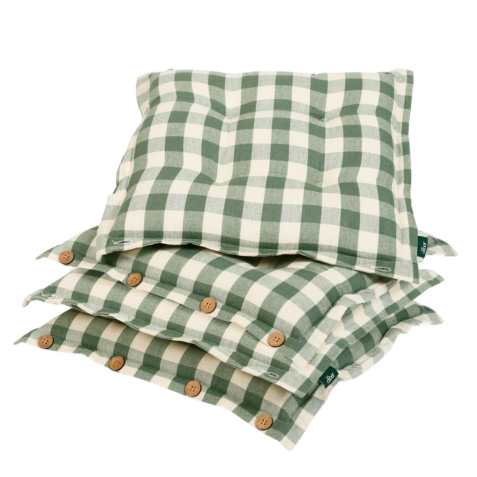 Dibor Set of 4 Checks Outdoor Garden Chair Cushion Seat Pads - Green