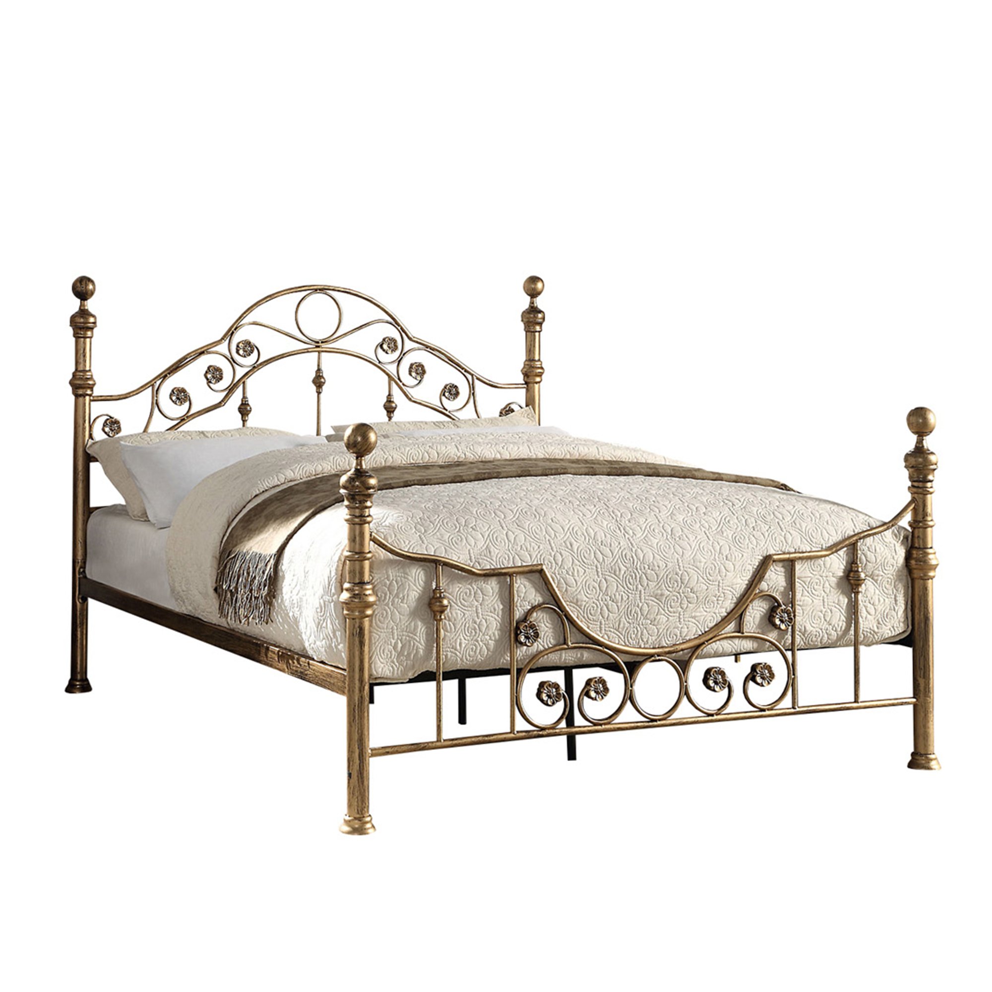 Slumberworks Letchworth Victorian Antique Metal Small Double Bed Frame – Brass