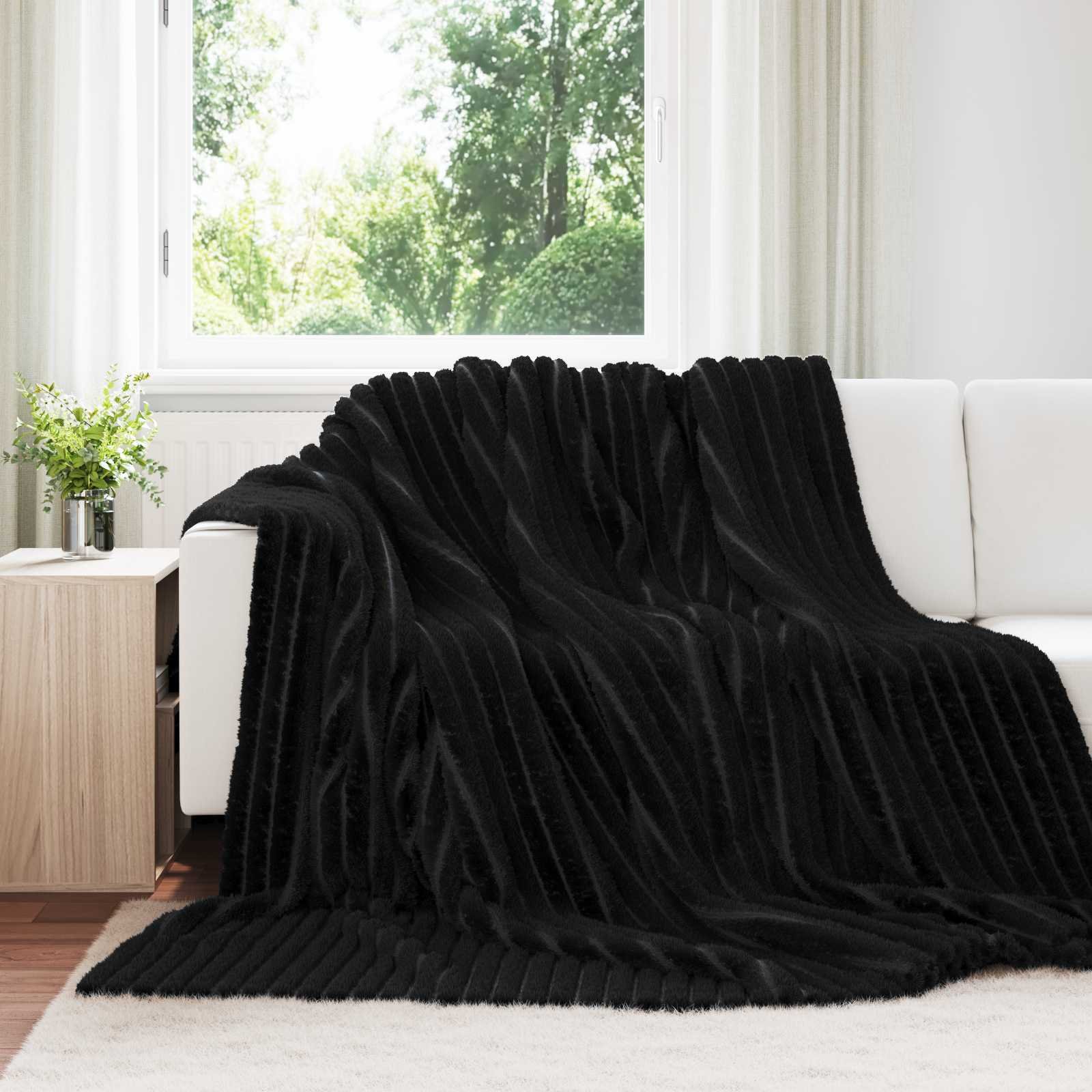 Walplus 260 g/m2 Fleece Throw Blanket - Black - 240 x 220 cm