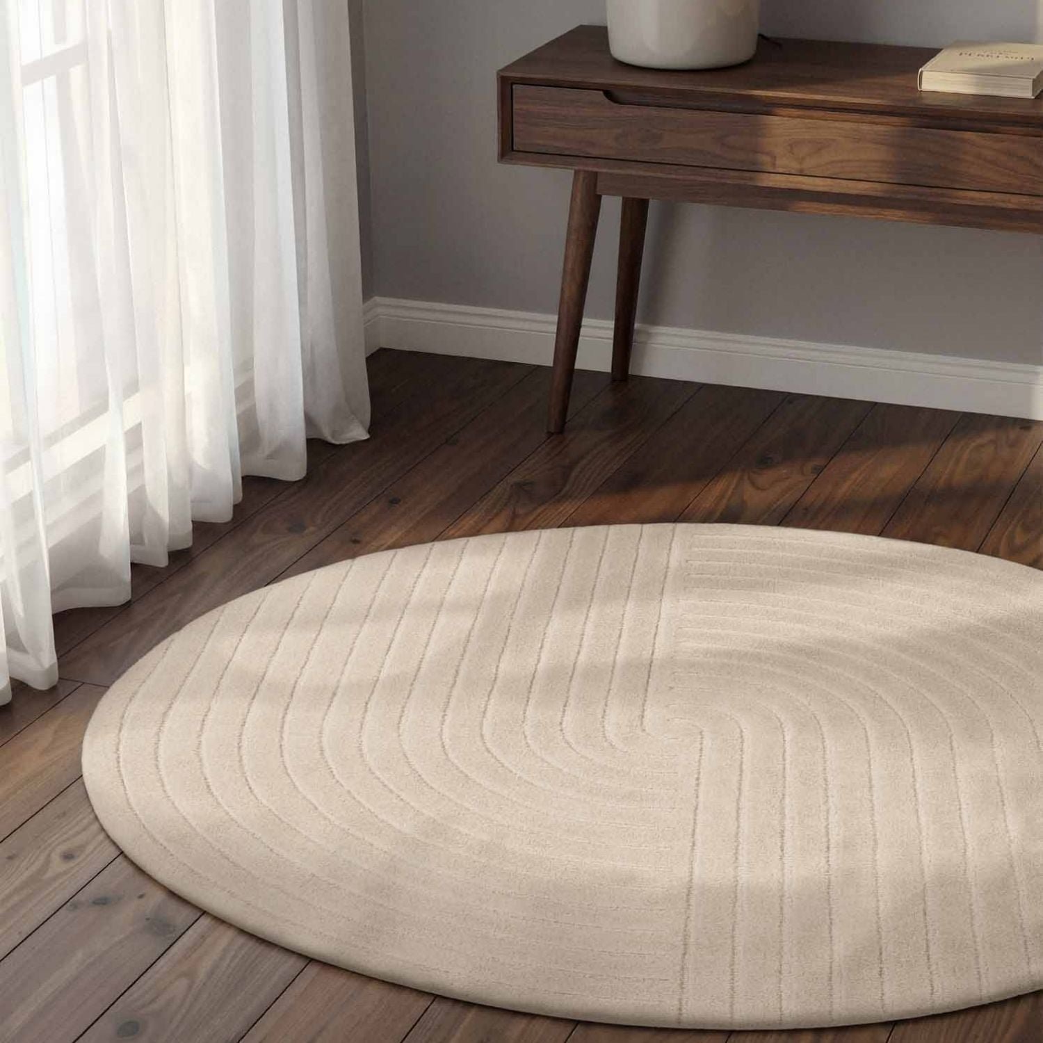 Hanse Home Cream Vikosa Arcura Abstract Wool Round Rug - 120cm