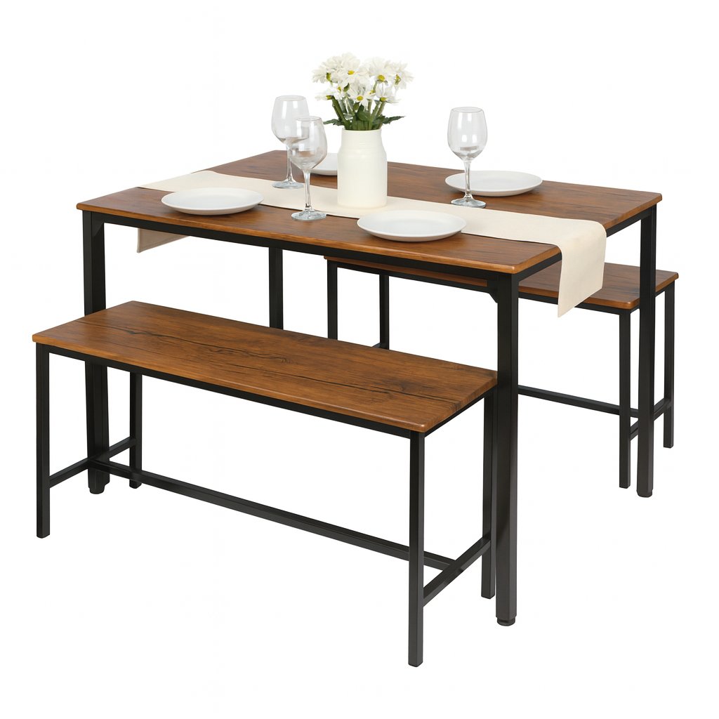 Harbour Housewares Compact 4 Seater Dining Set - Brown/Black