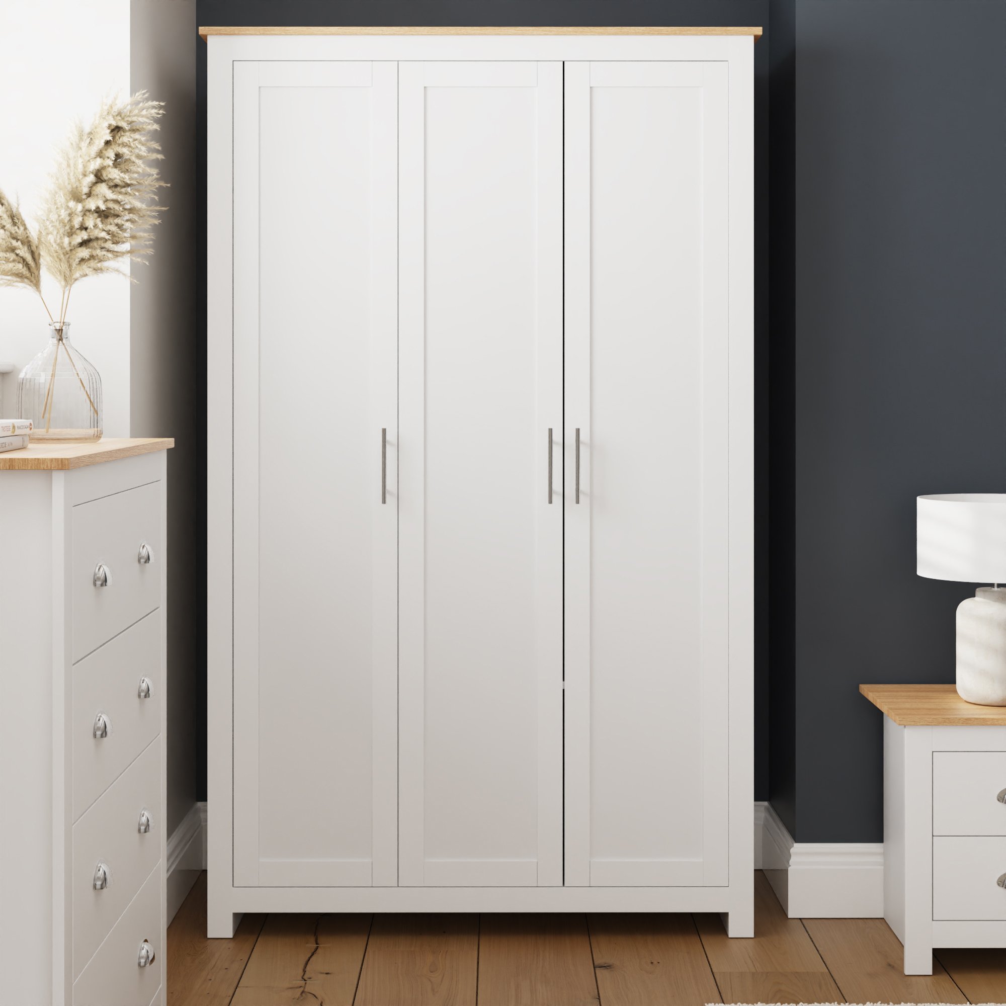 GFW Lancaster 3  Door Wardrobe - White