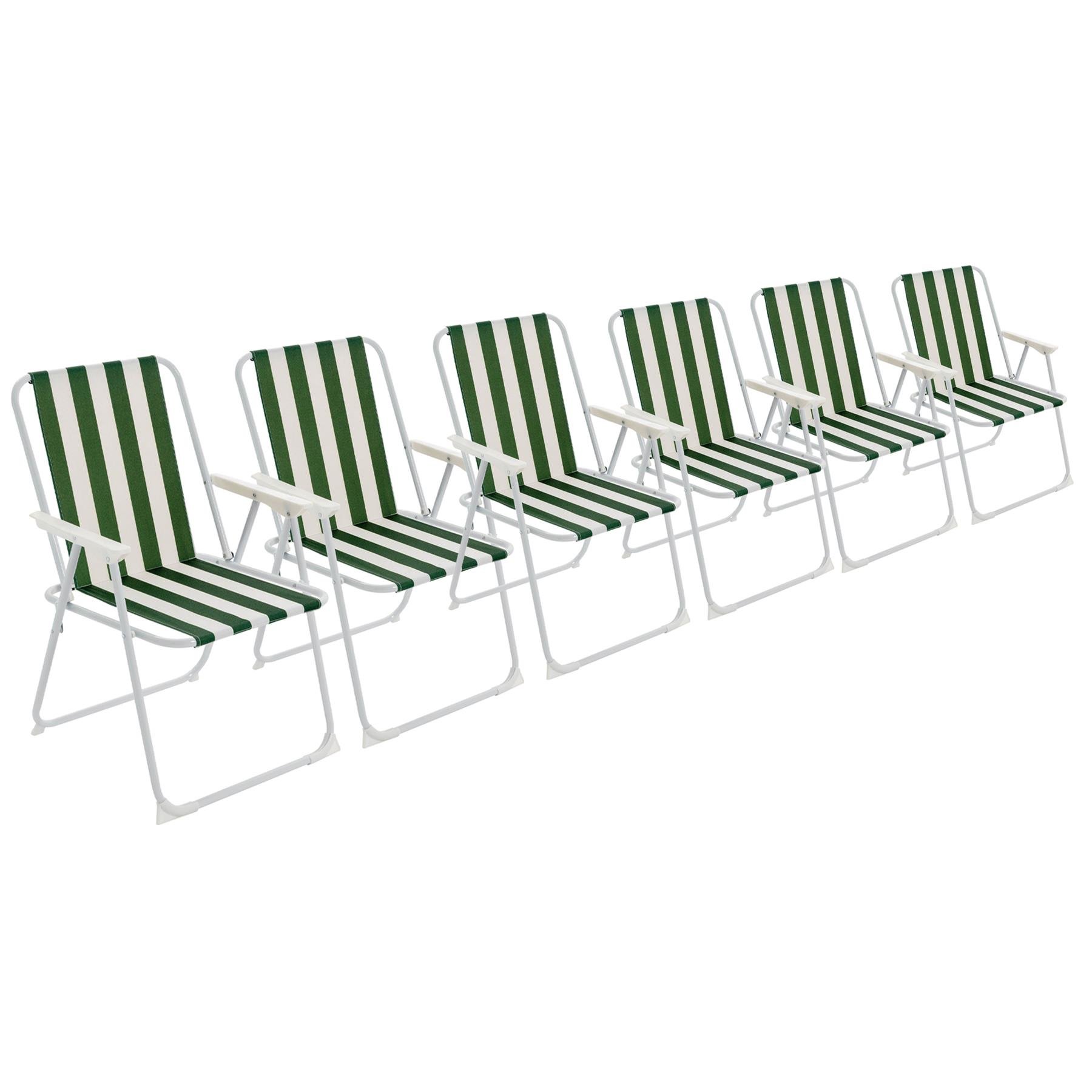 Harbour Housewares Folding Metal Beach Chairs - Green Stripe - Pack of 6