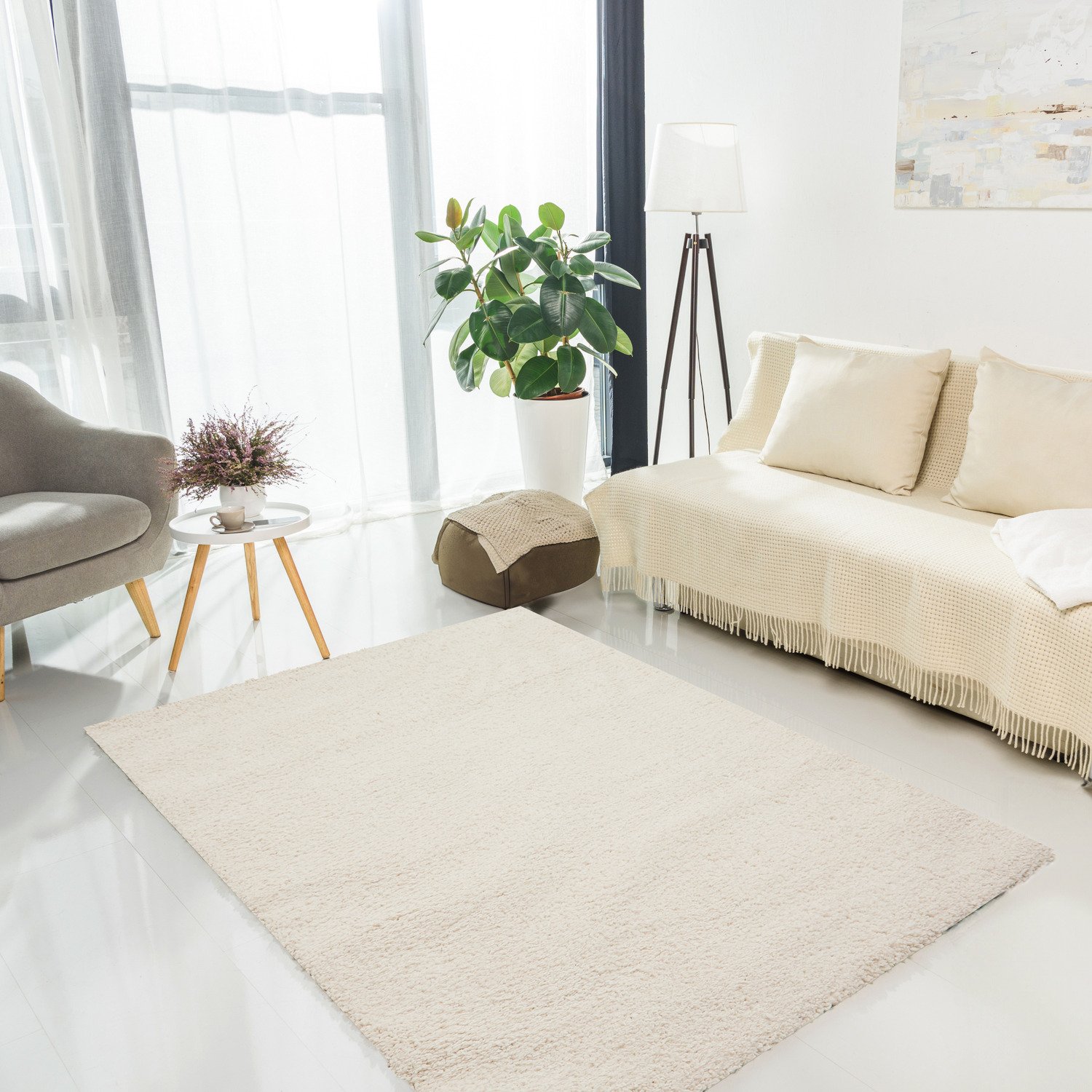 DS Living Cloud Luxe Plain Shaggy Rug - Natural - 160x120cm