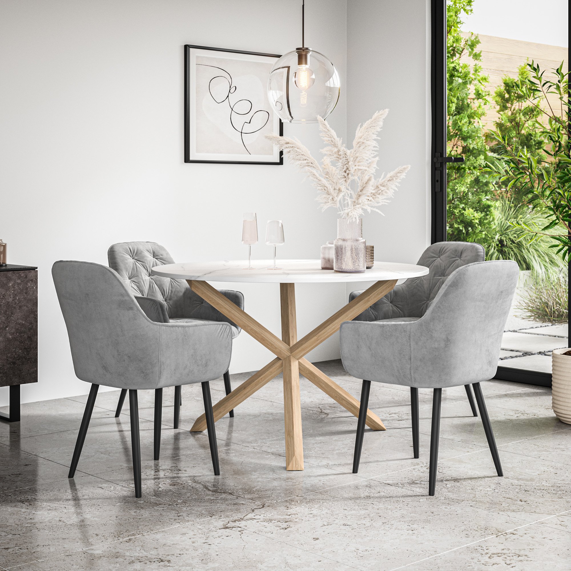 Furniture Online Malvern Anika Marble Top Dining Table & 4 Grey Chairs