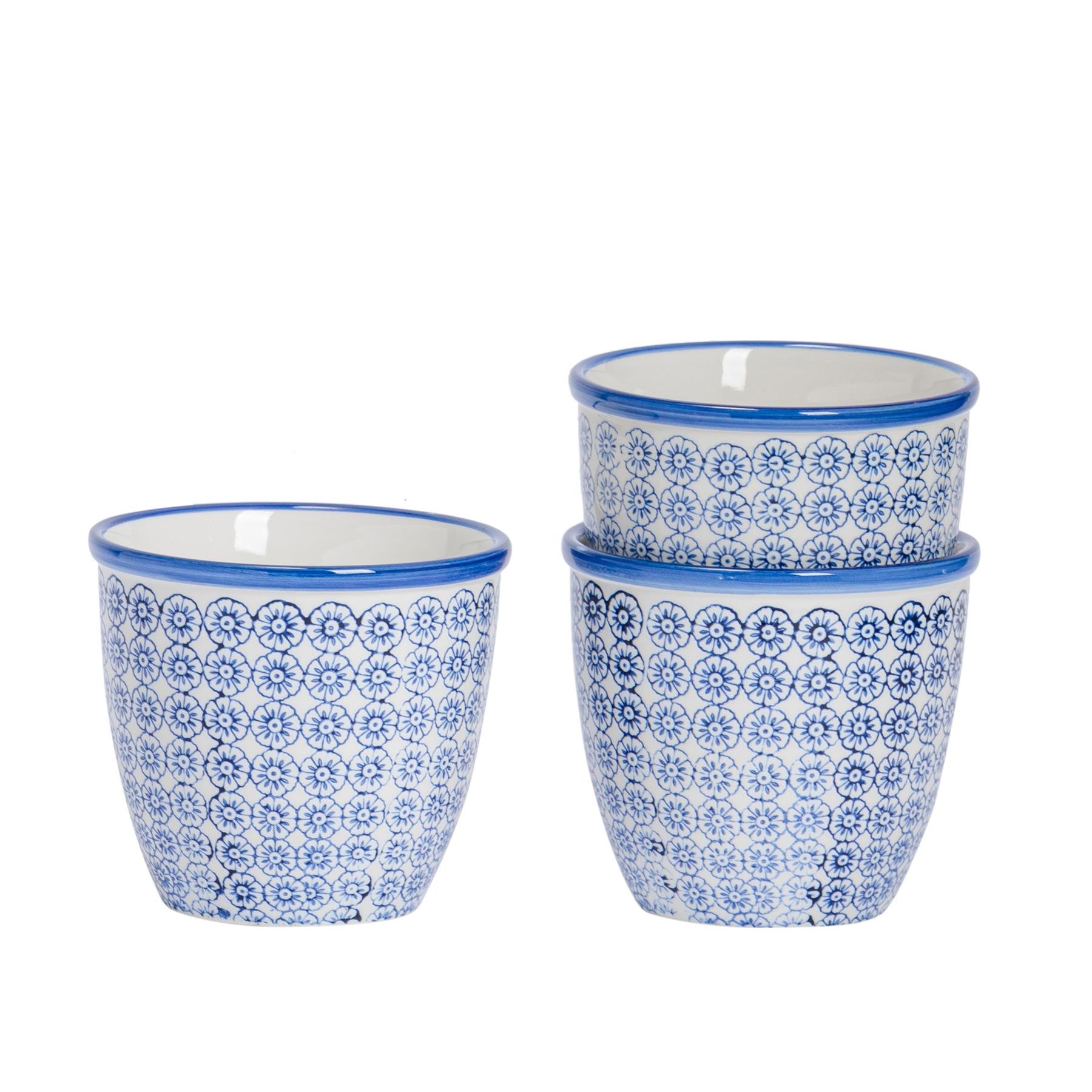 Nicola Spring Hand-Printed Plant Pots - Navy - Pack of 3