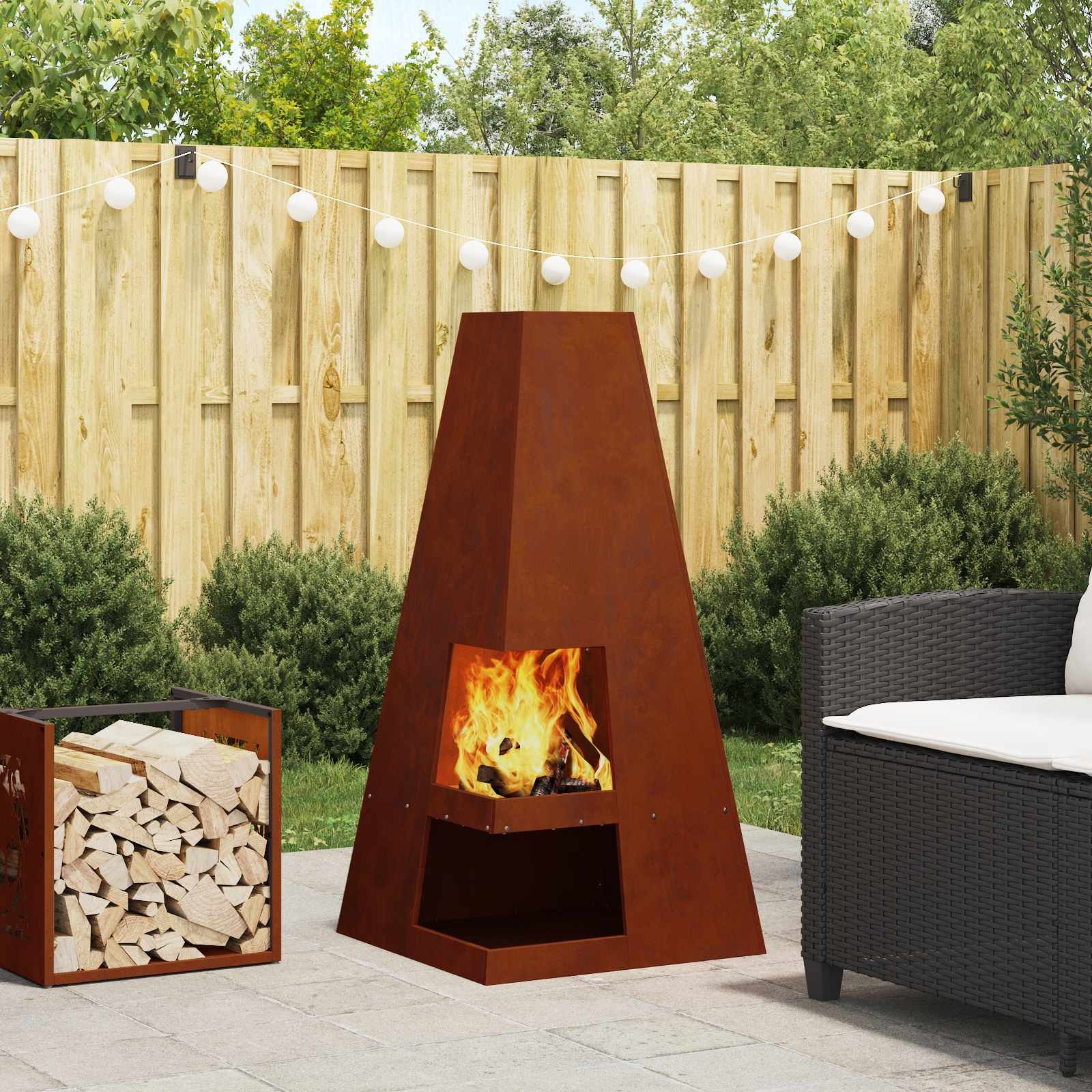Walplus Triangular Steel Fire Pit Weathering - Brown - 50 x 50 x 100 cm