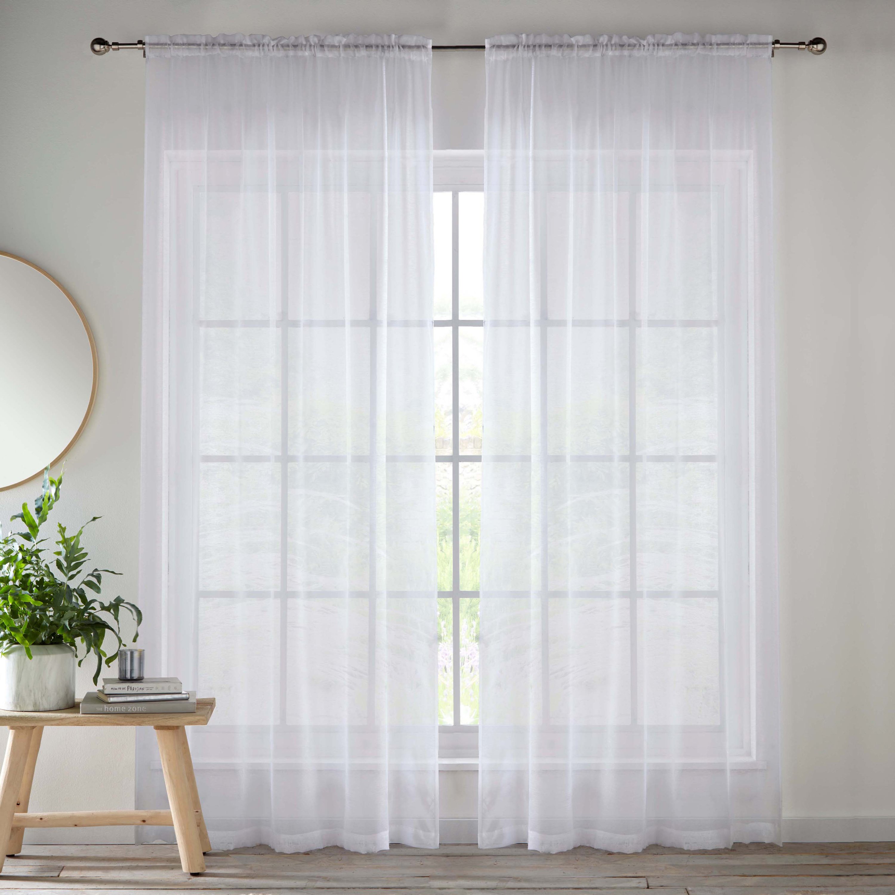 Tyrone Textiles Crystal Plain Slot Top Voile Panels - 140 x 122cm - White