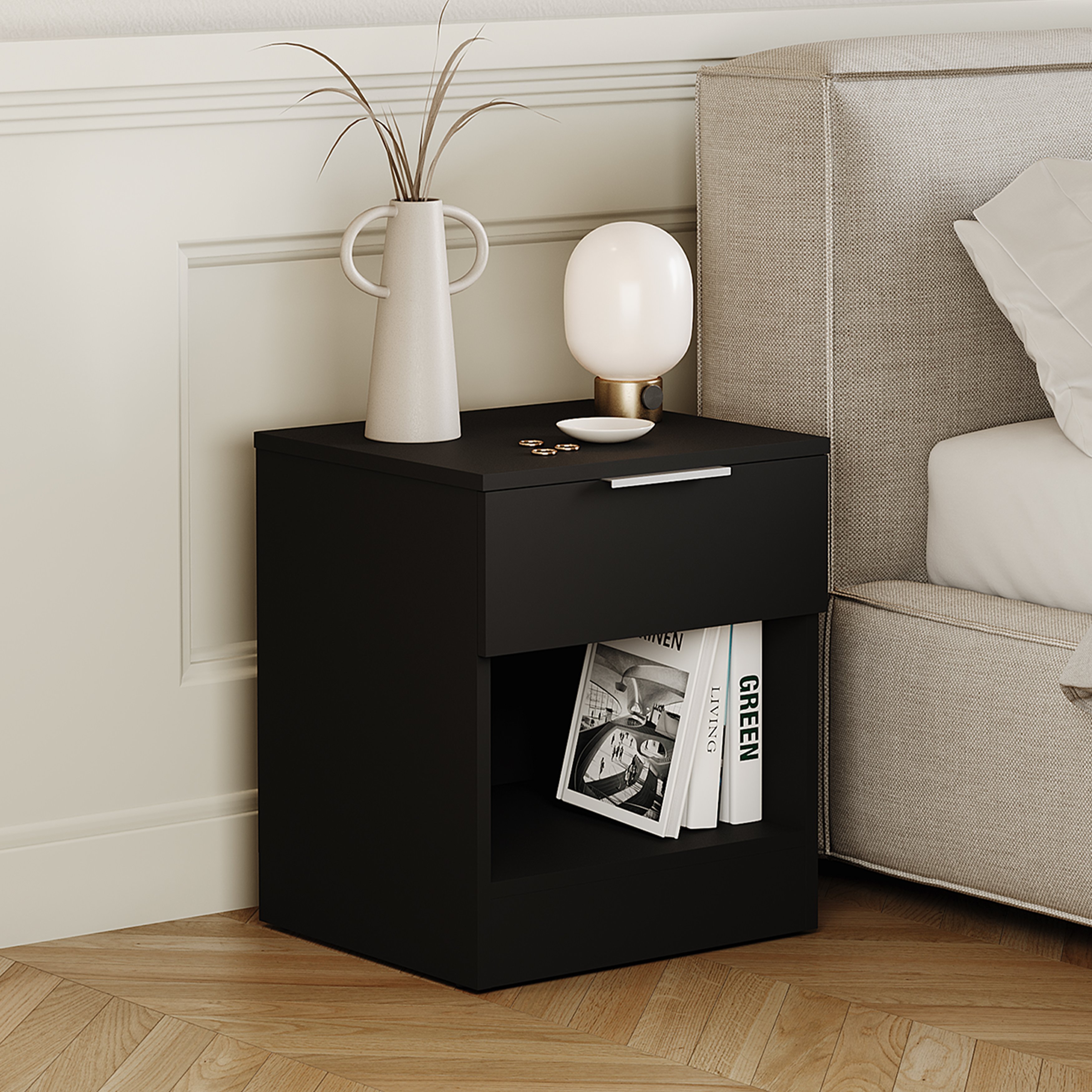 Vida Designs Trega 1 Drawer Bedside Chest - Black