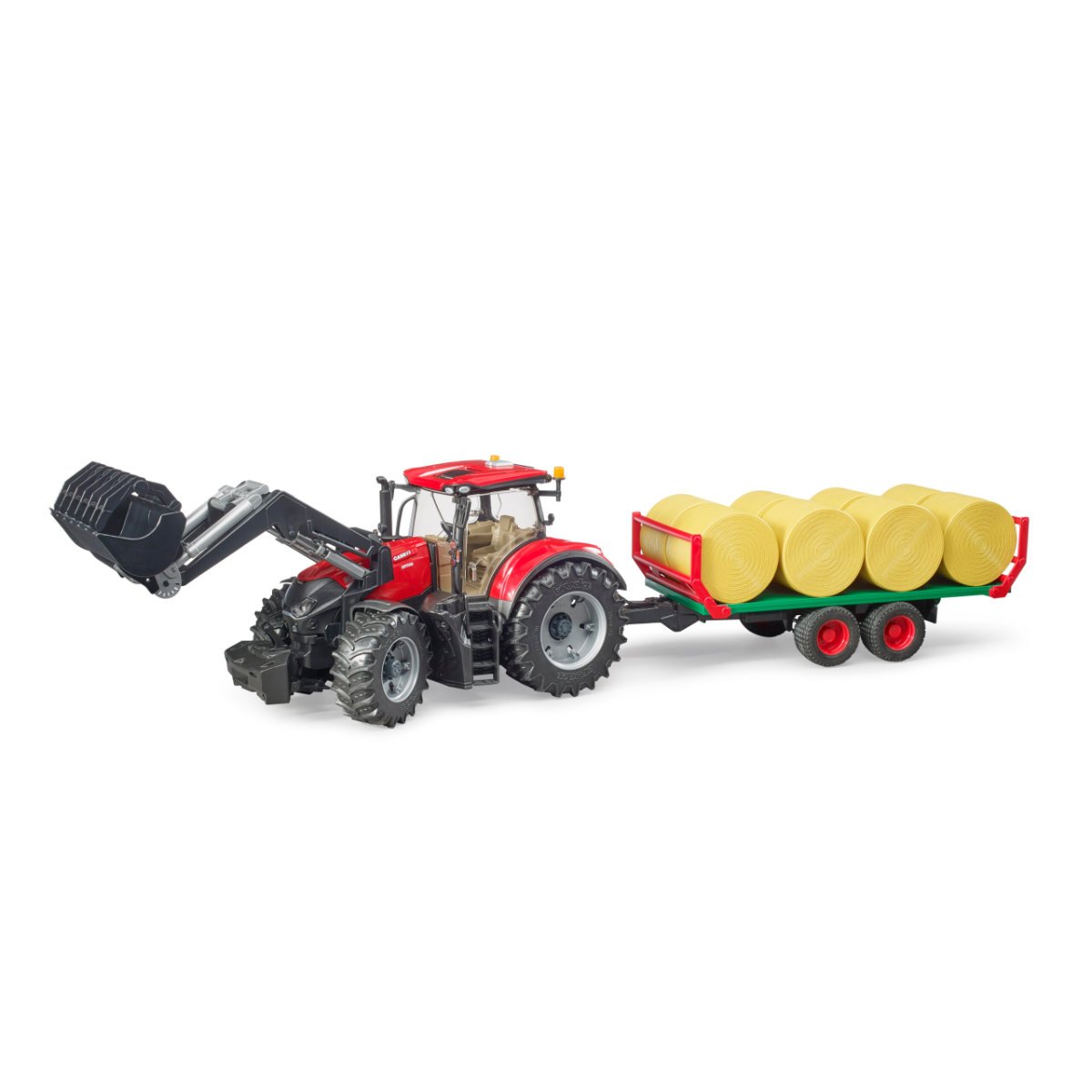 Bruder Case IH Optum 300 CVX Tractor with Frontloader and Bale Trailer - Red