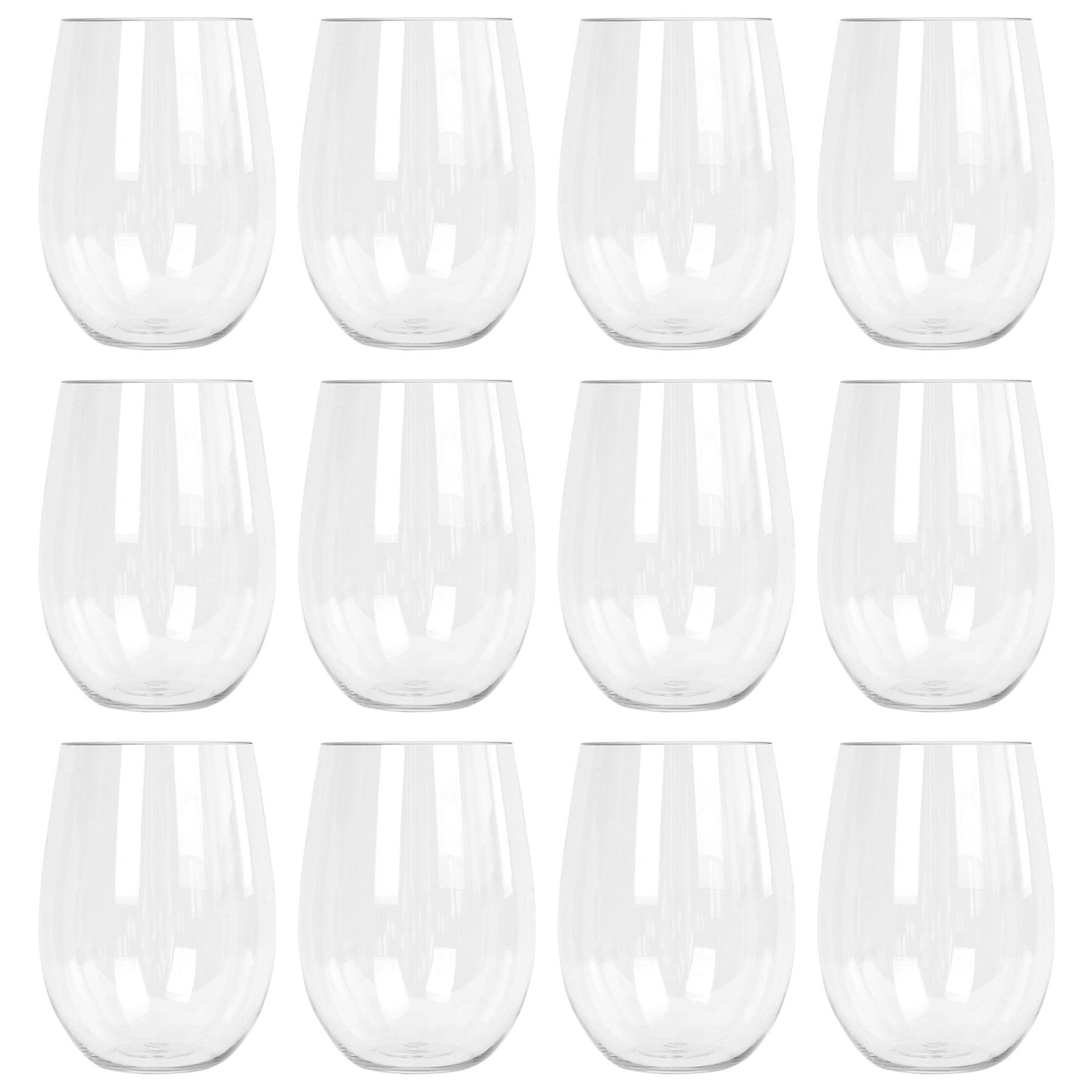 Argon Tableware Reusable Plastic Stemless Wine Glasses -  Pack of 12