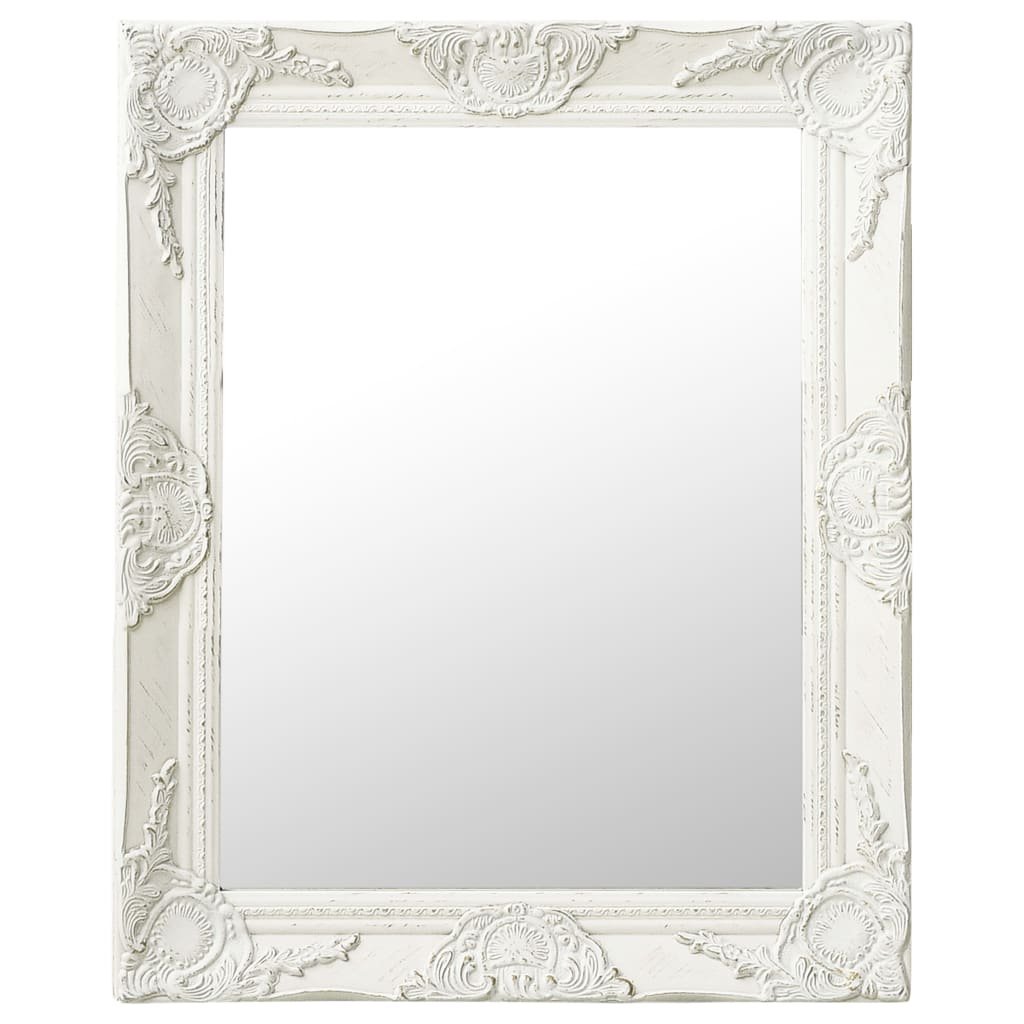 Walplus Baroque Wood Wall Mirror - White - 50 x 60 cm