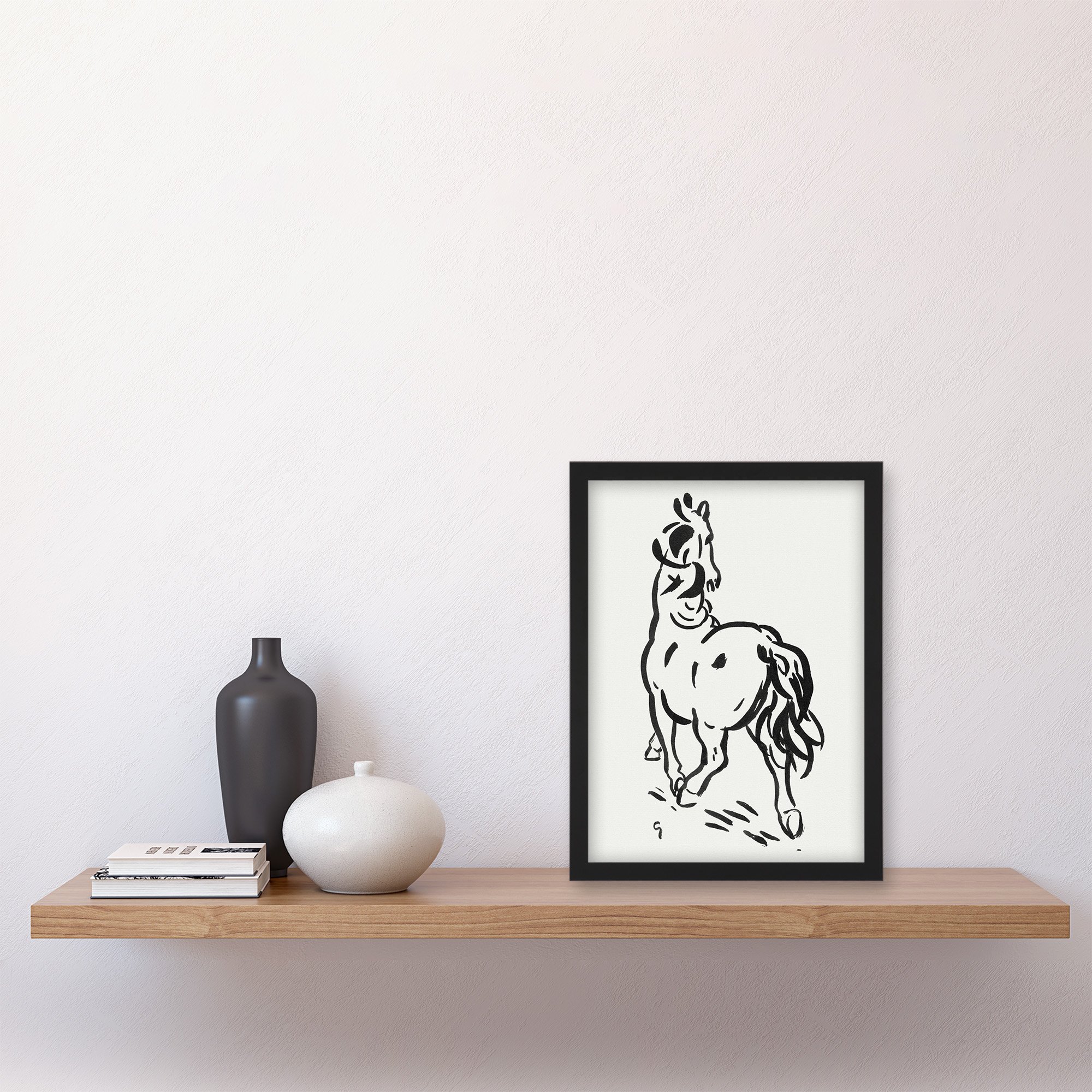 Leo Gestel Horse Black And White Ink Sketch Framed Art Print - A4