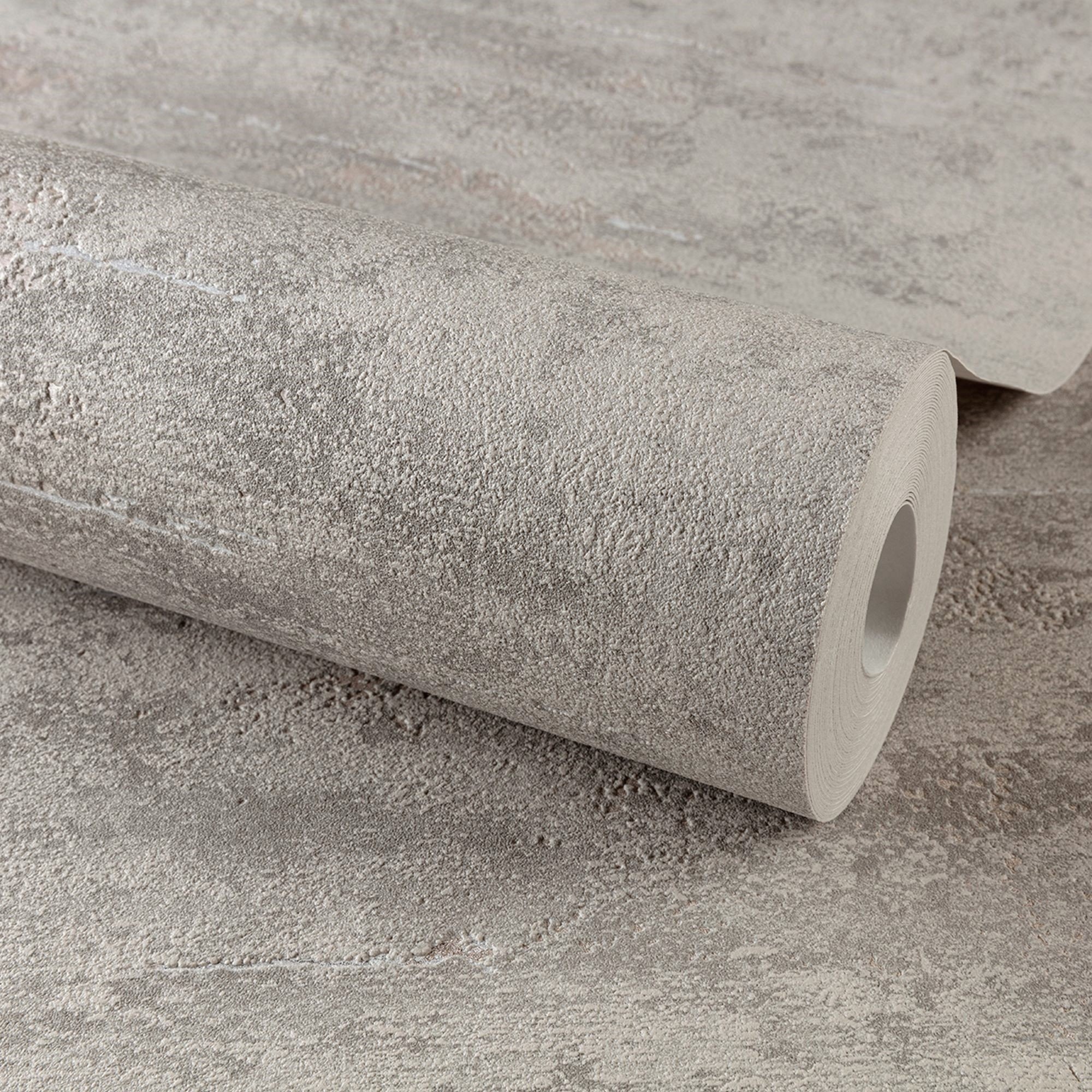 Grandeco Rocca Textured Striped Concrete Metallic Wallpaper -Grey Rose Gold