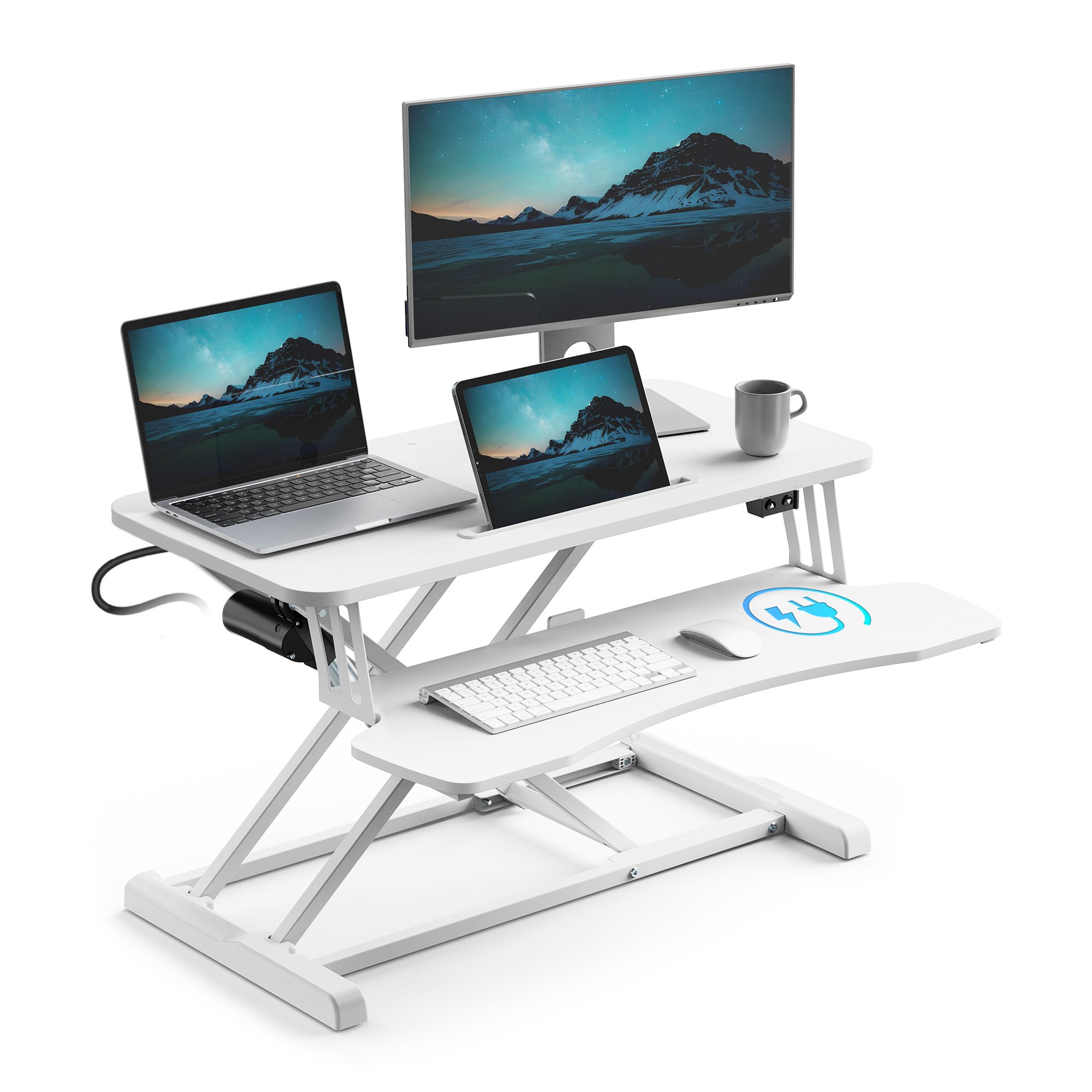 Vonhaus Height Adjustable Home Office Electric Desk Converter - White