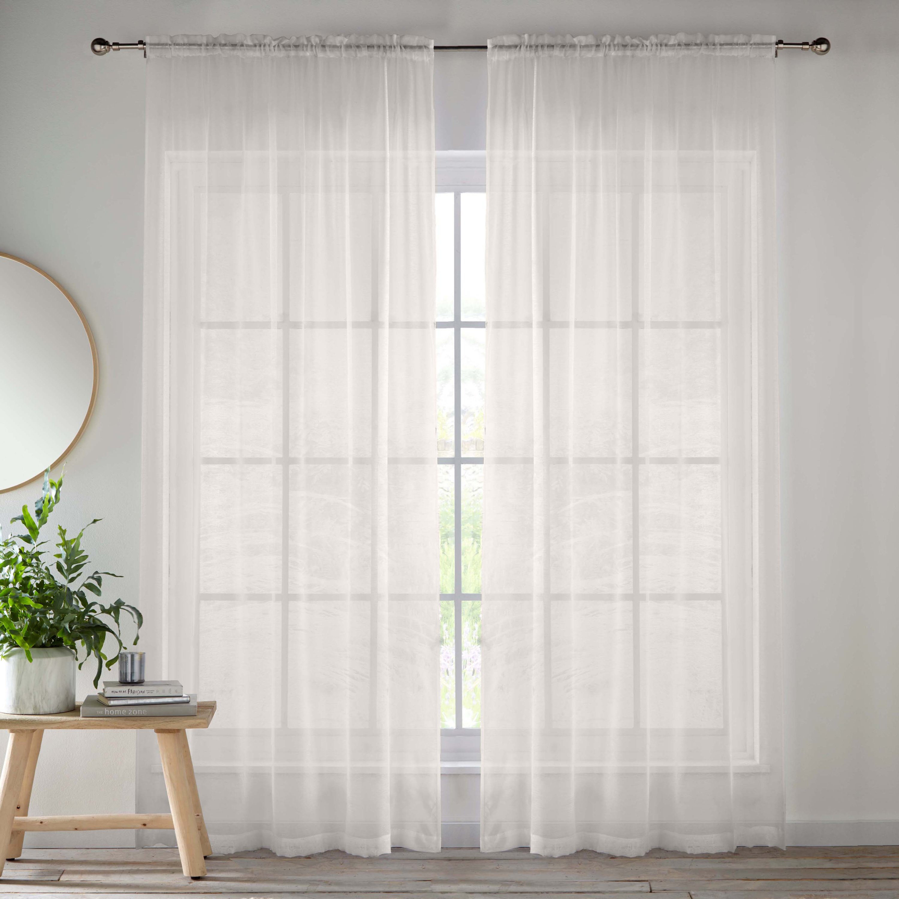 Tyrone Textiles Crystal Plain Slot Top Voile Panels - 140 x 122cm - Cream