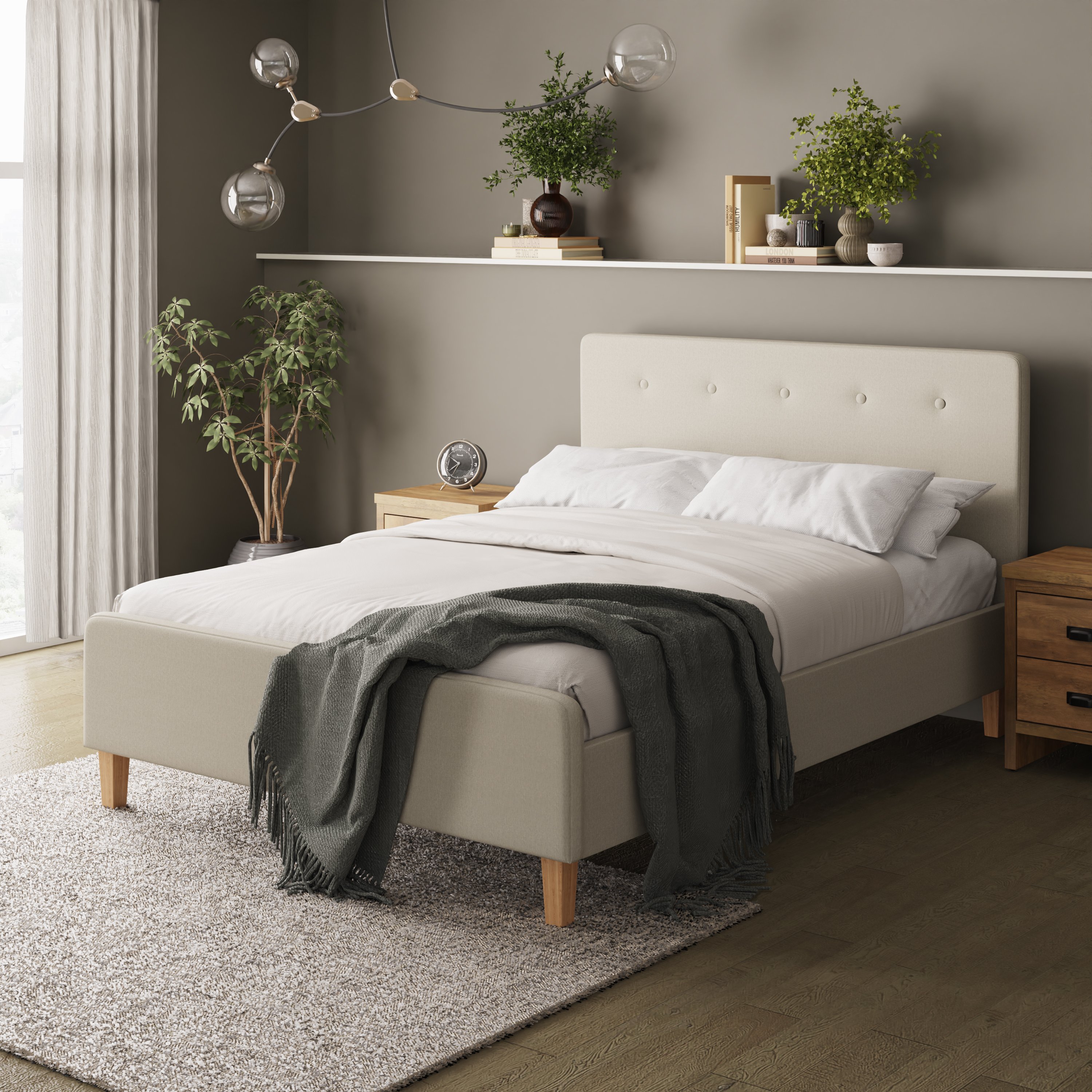 GFW Ashbourne Double Fabric Bed Frame with Mattress - Natural