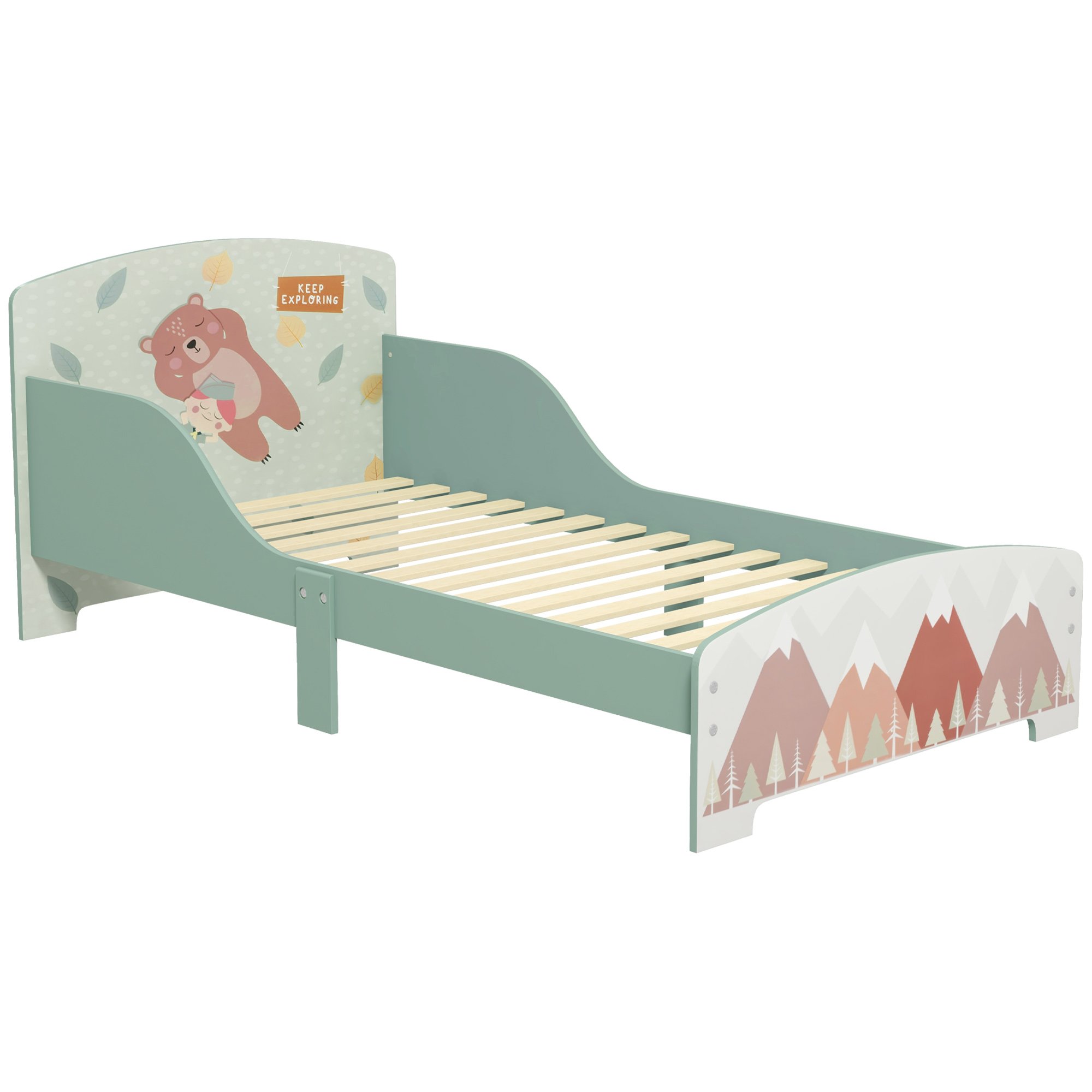 ZONEKIZ Single Wooden Toddler Bed Frame - Green