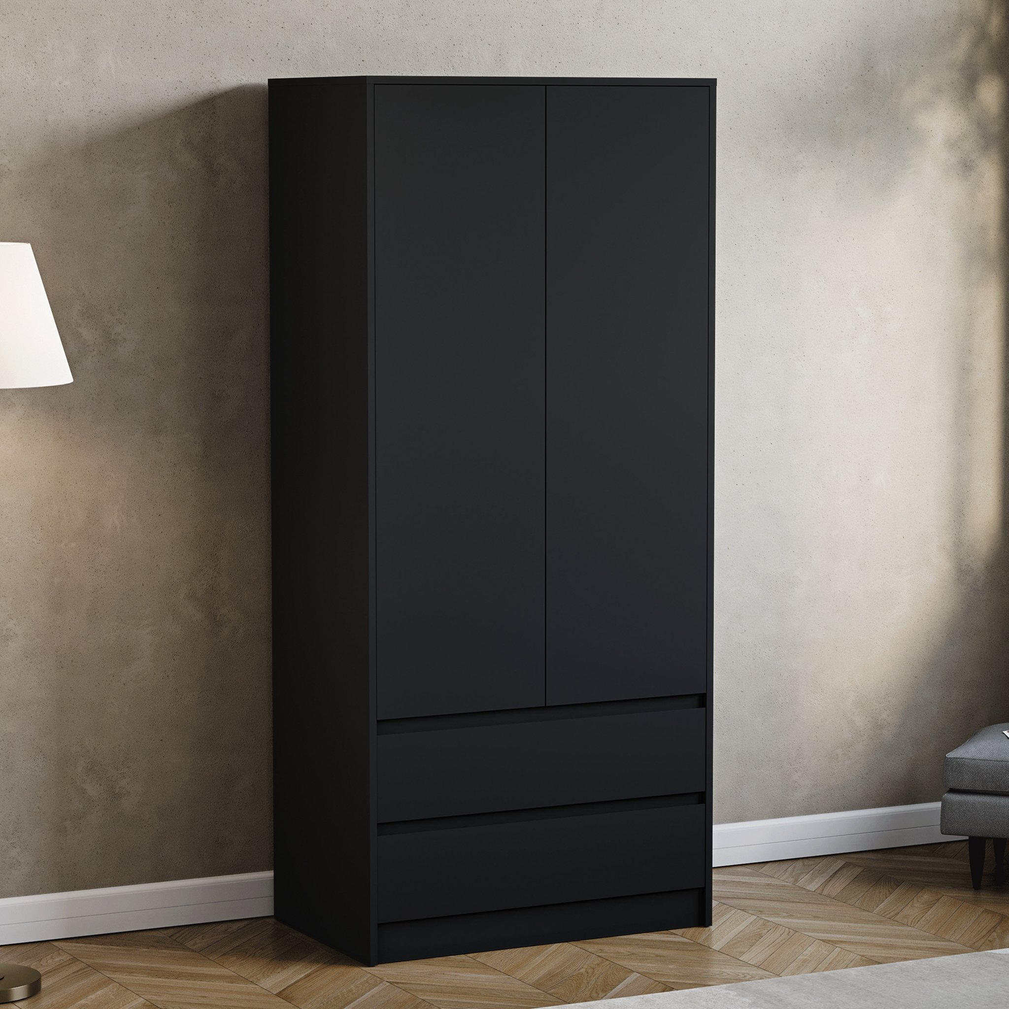 Vida Designs Denver 2 Door 2 Drawer Wardrobe - Black