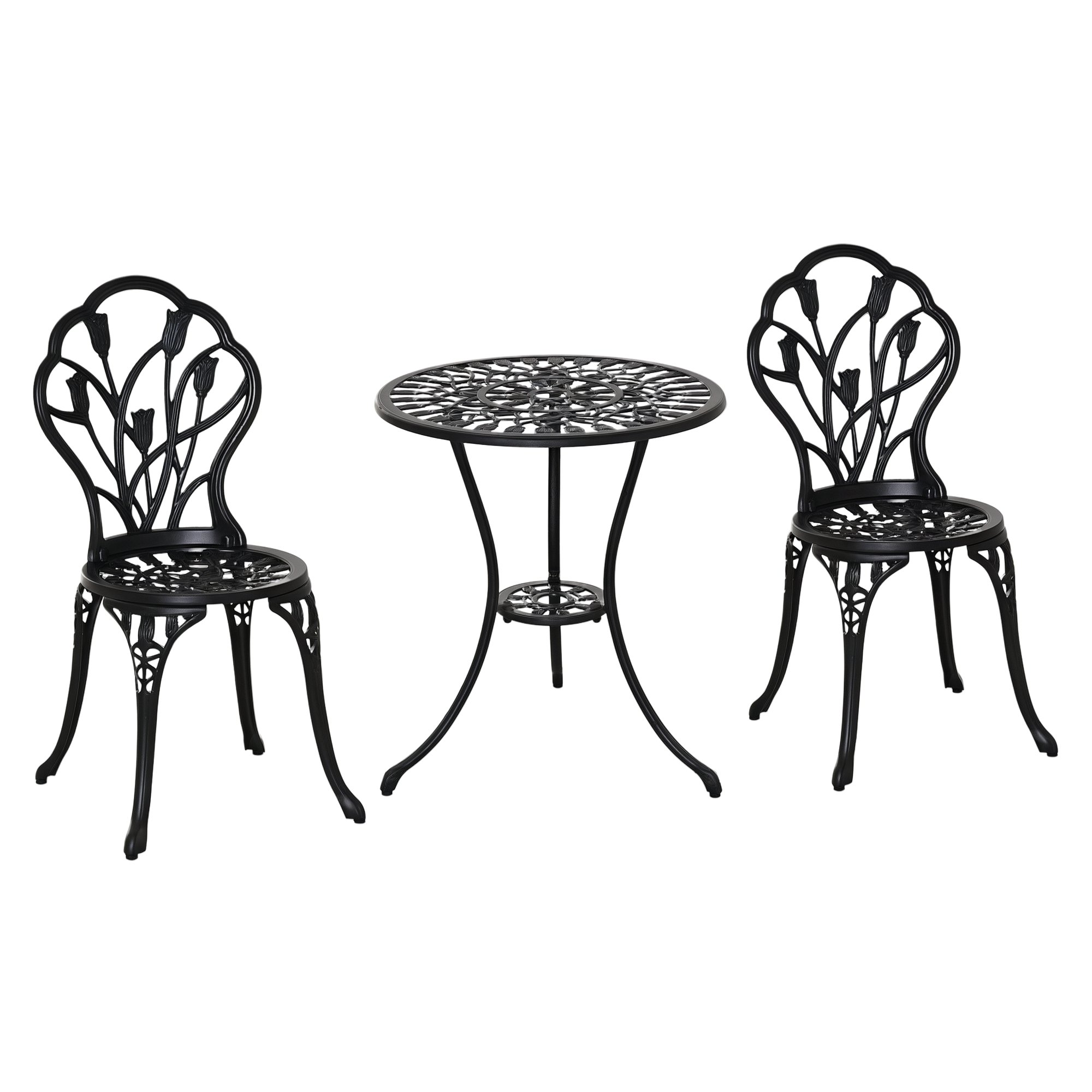 Outsunny 2 Seater Aluminium Patio Bistro Set with Umbrella Hole - Black