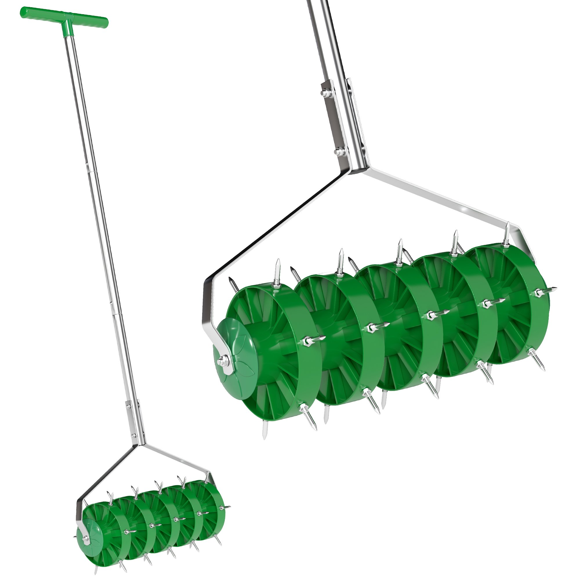 Outsunny Rolling Lawn Aerator with 3 Piece Detachable Handle - Green
