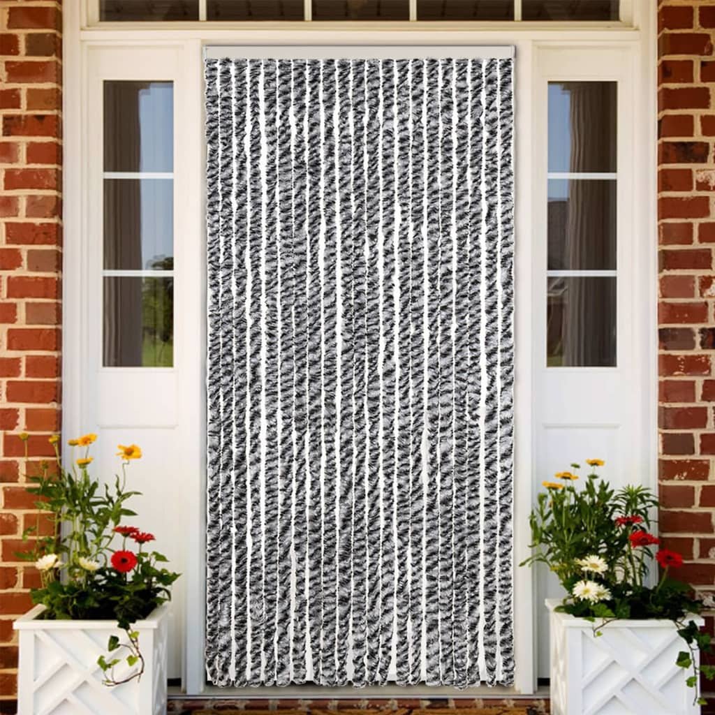 Walplus Chenille Fly Door Curtain - Grey and White - 90 x 220 cm