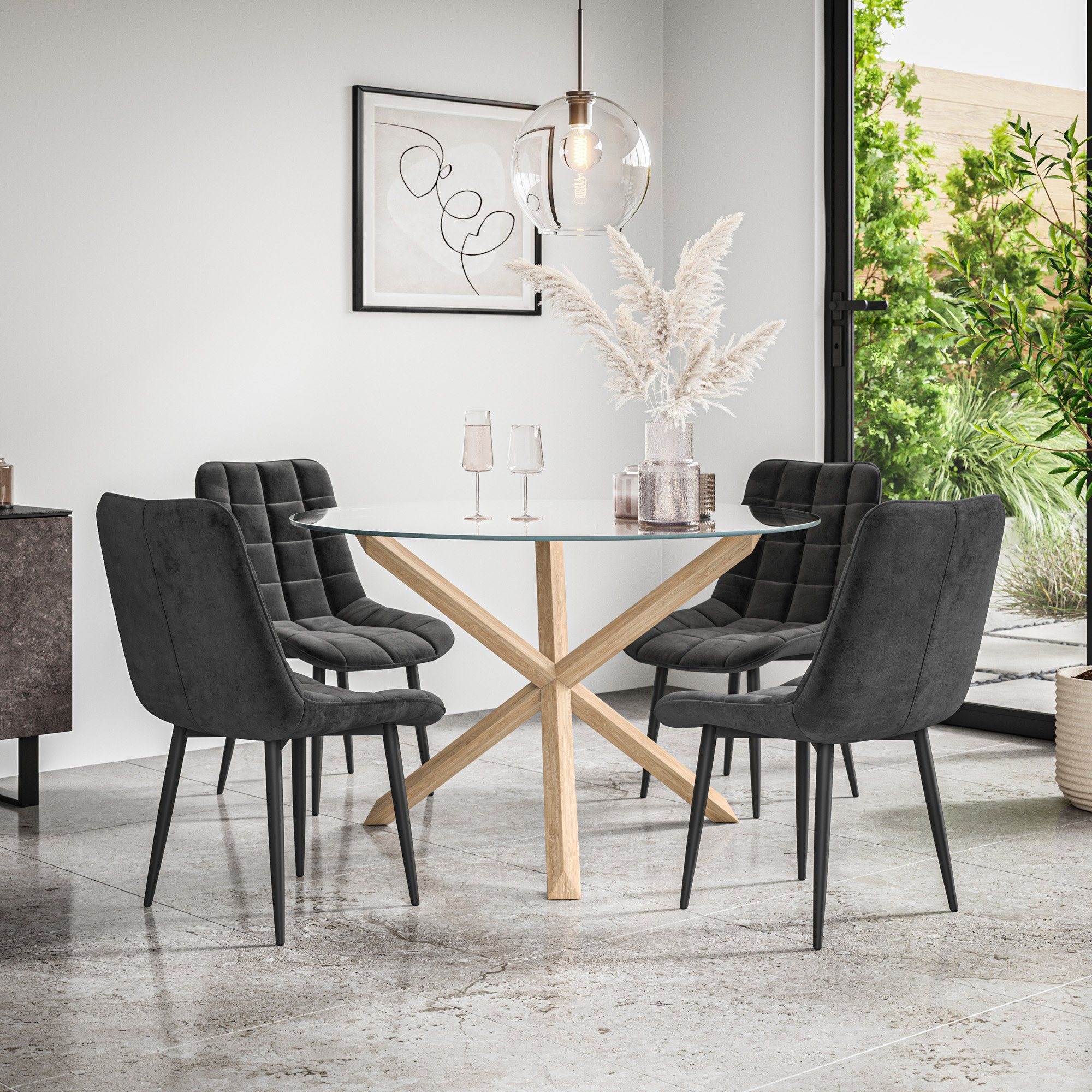 Furniture Online Malvern Nova Glass Top Dining Table & 4 Black Chairs