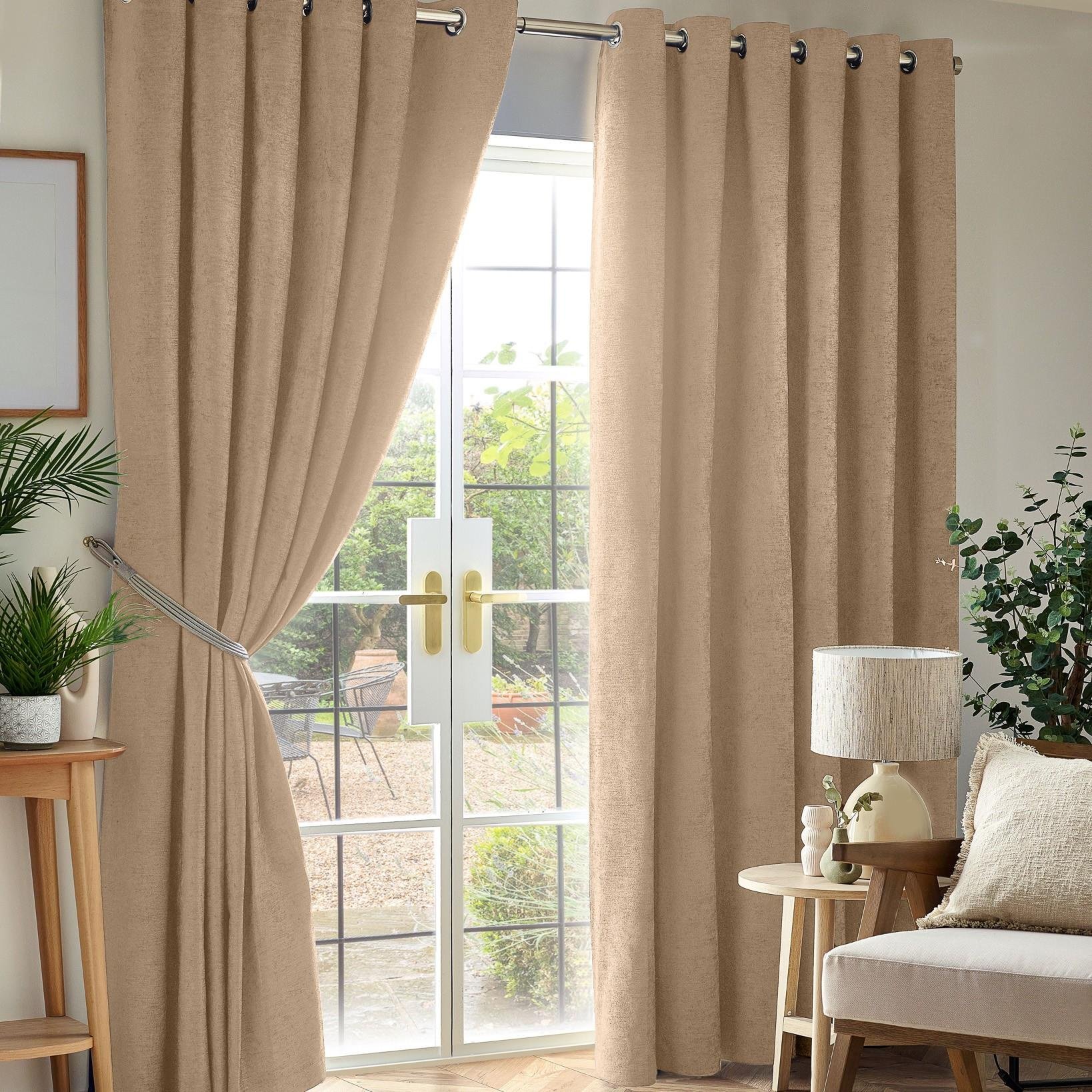 Luxury Living Chenille Blackout Eyelet Curtains 117cm x 137cm - Beige