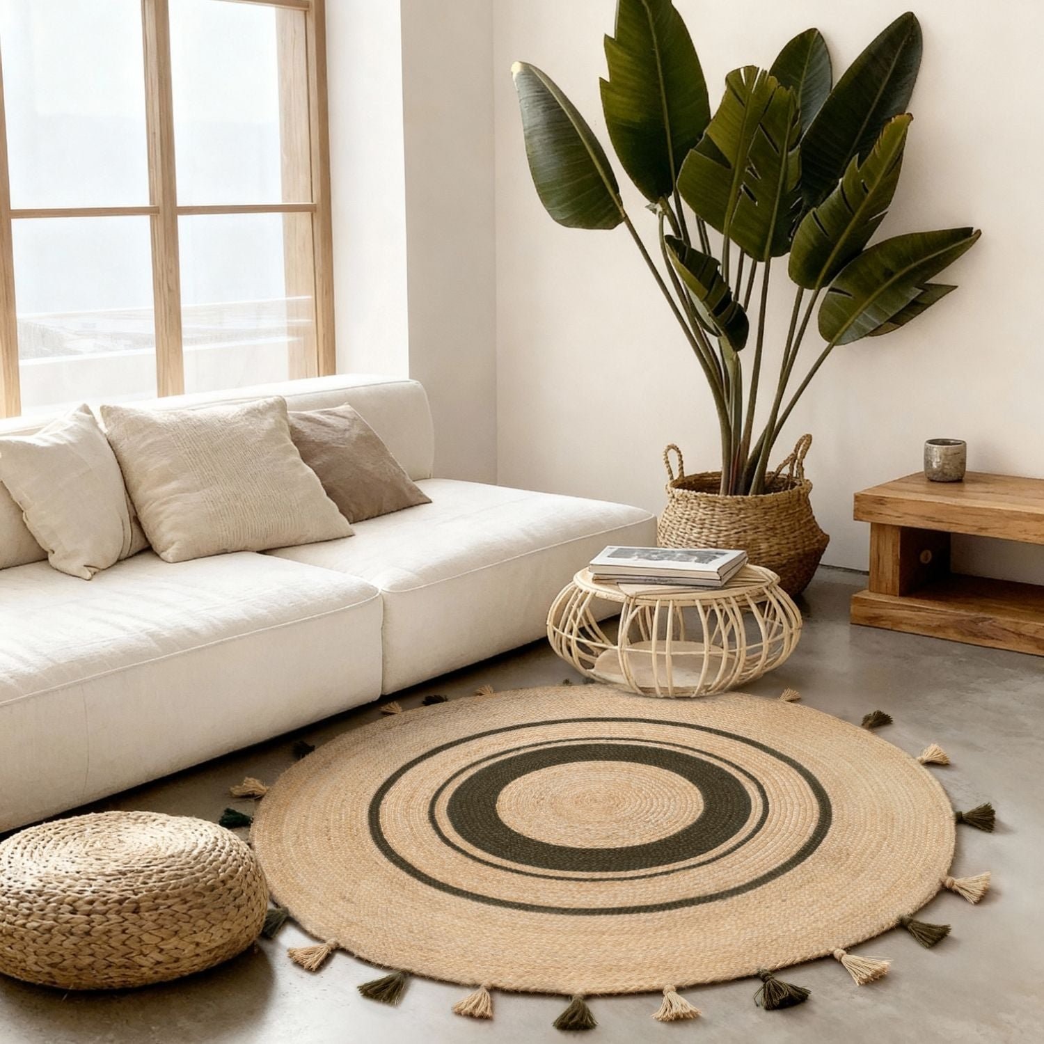 Hanse Home Beige and Green Round Basil Natural Round Braided Rug - 150cm