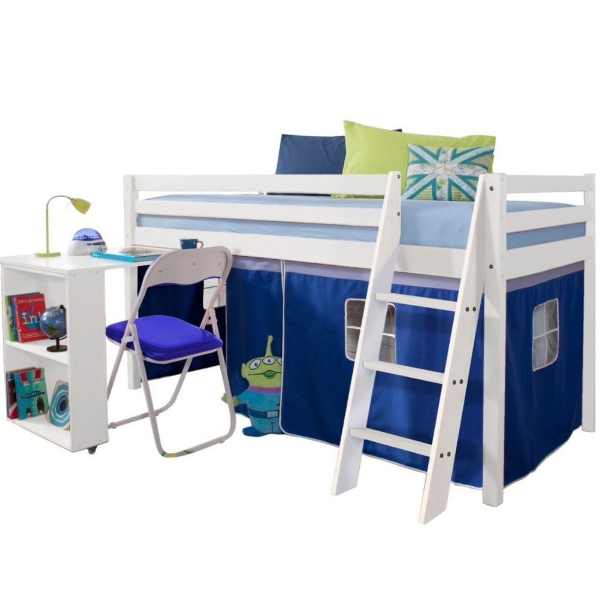 Noa & Nani Moro Midsleeper Cabin Bed With Desk & Brilliant Blue Tent - White