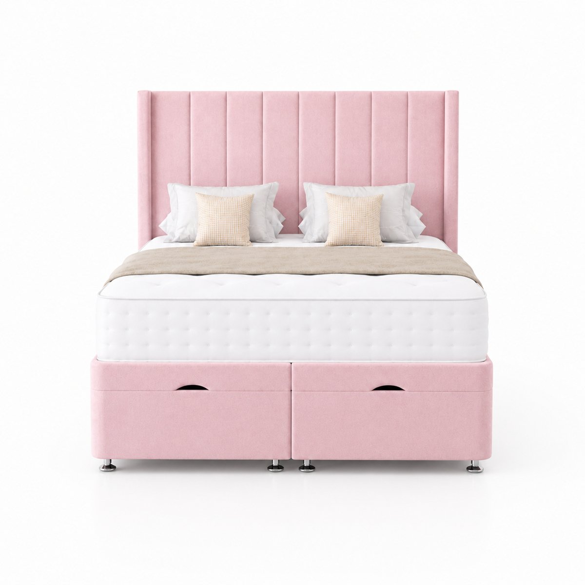 Comfy Deluxe Ameila Wing 5ft King Size End Lift Ottoman Bed Set - Pink