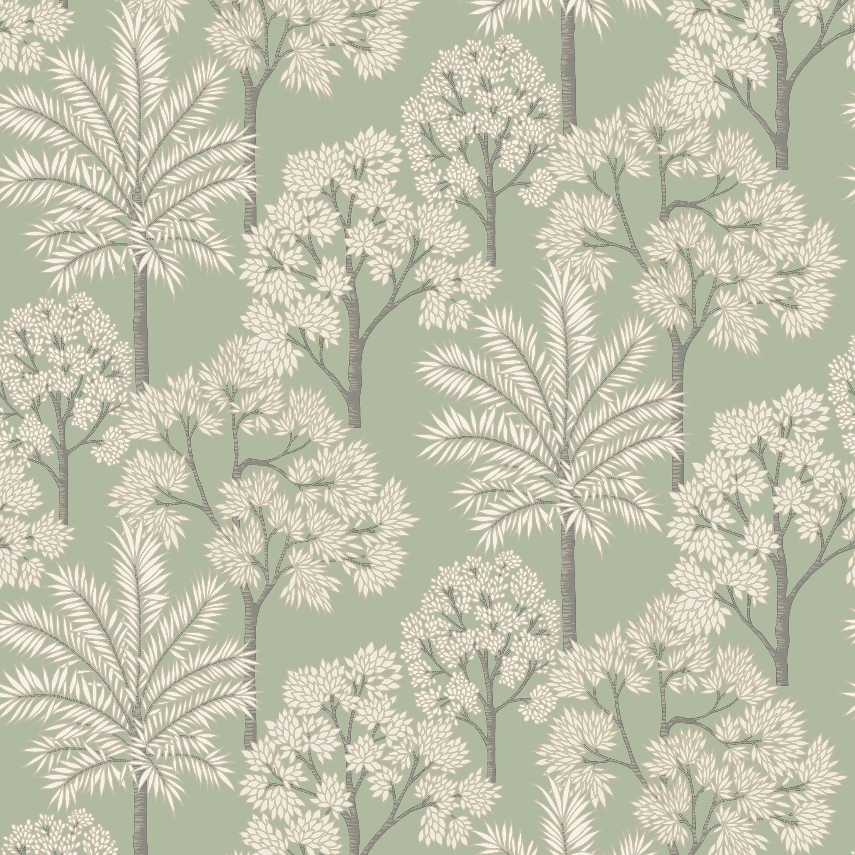 Grandeco Palm Forest Tree Landscape Textured Wallpaper - Sage Green