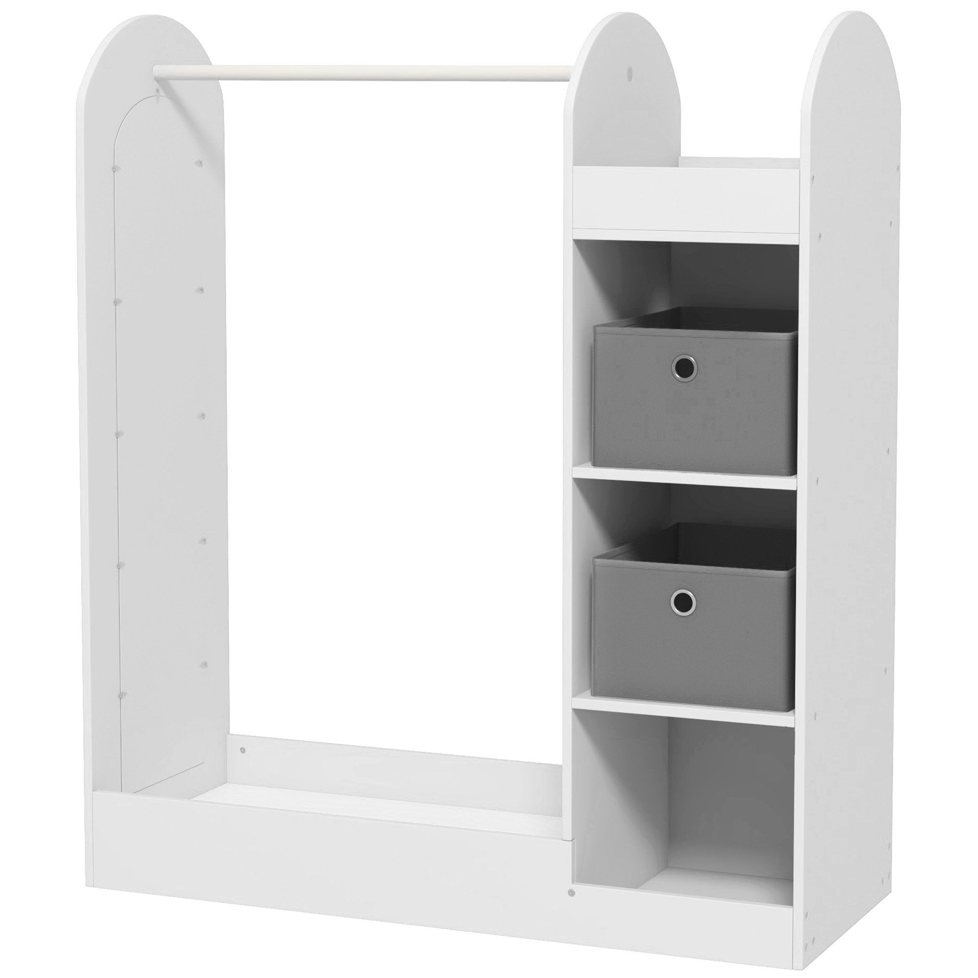 AIYAPLAY Kids Wardrobe with Clothes Rail and Mirror - White