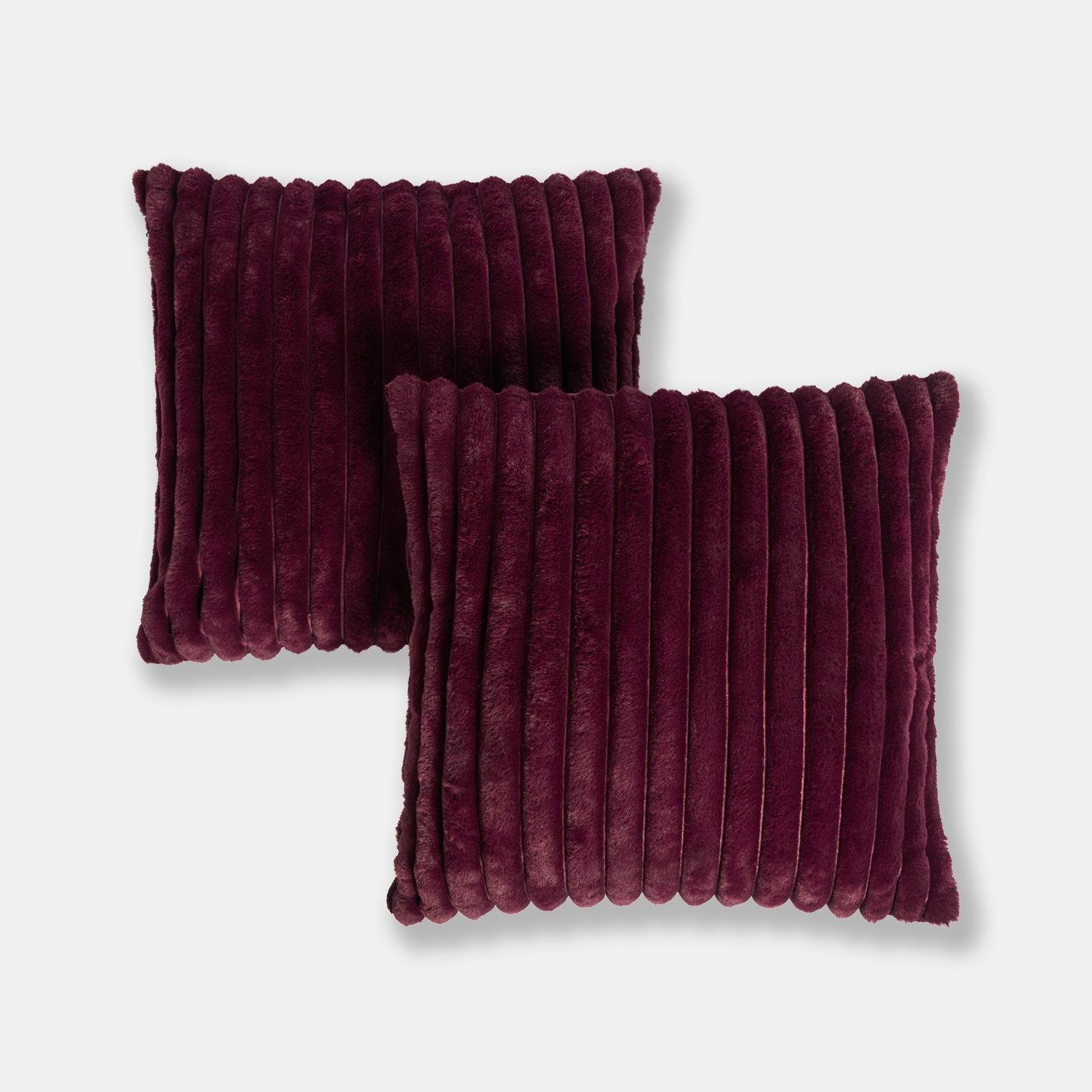 OHS 2 Pack Faux Fur Thick Rib Cushion Covers 45 x 45cm - Burgundy