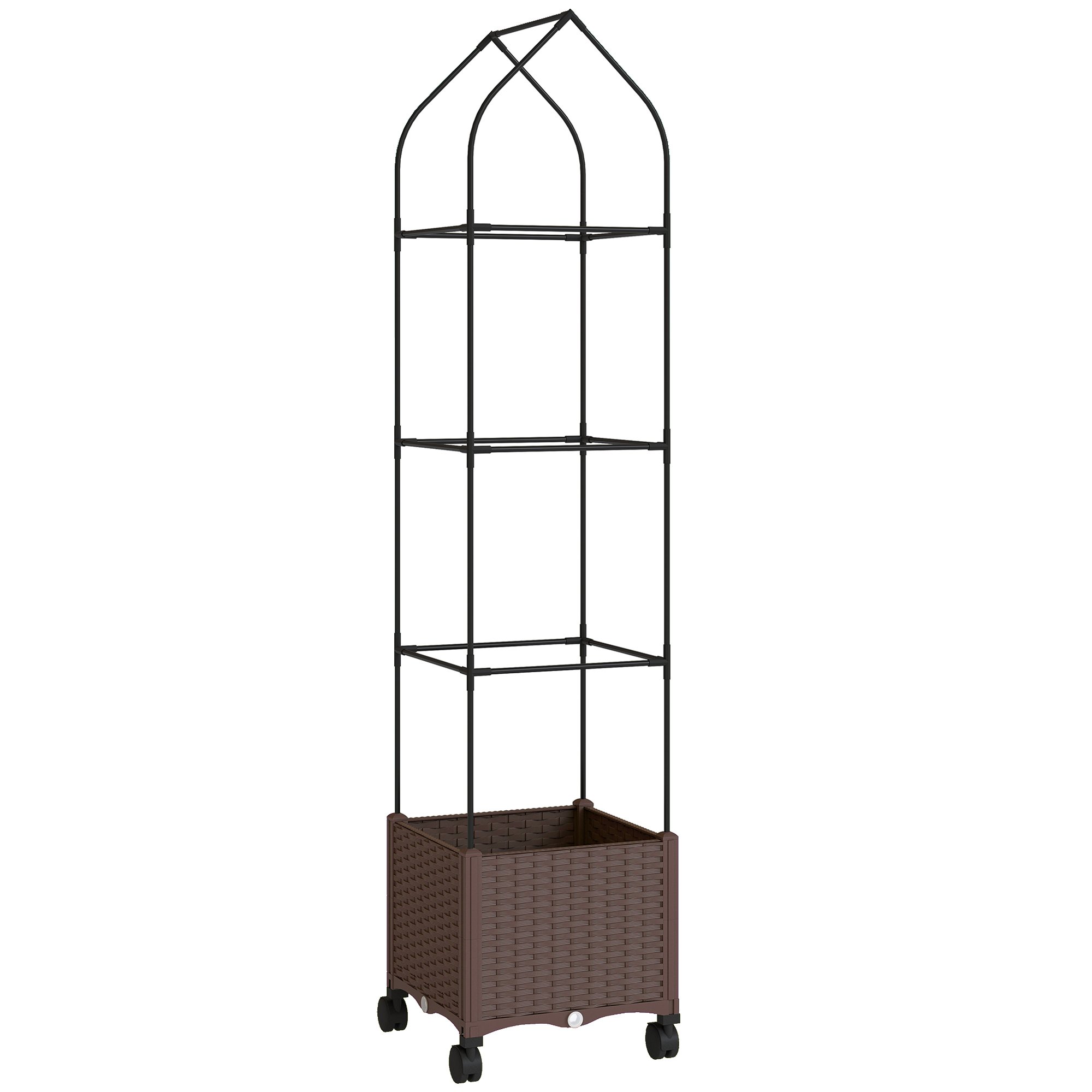 Outsunny Self Watering Raised Trellis Planter Box - Brown