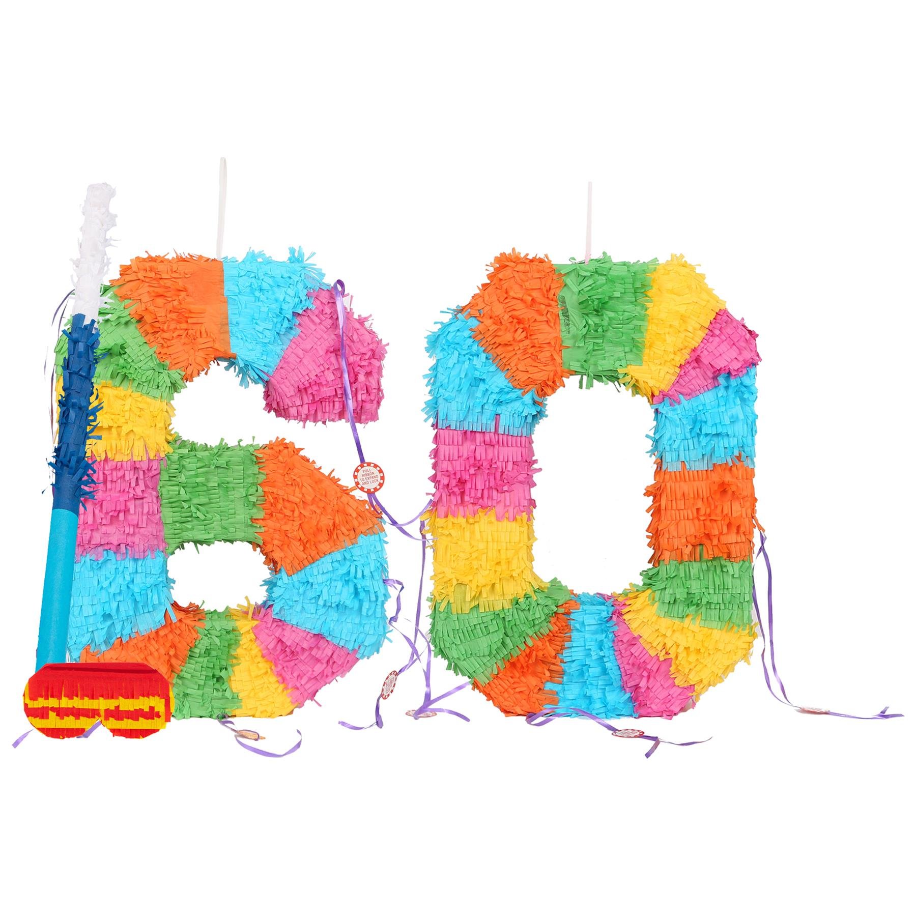 Fax Potato 60th Birthday Pinata Set with Stick & Blindfold - Blue Stick