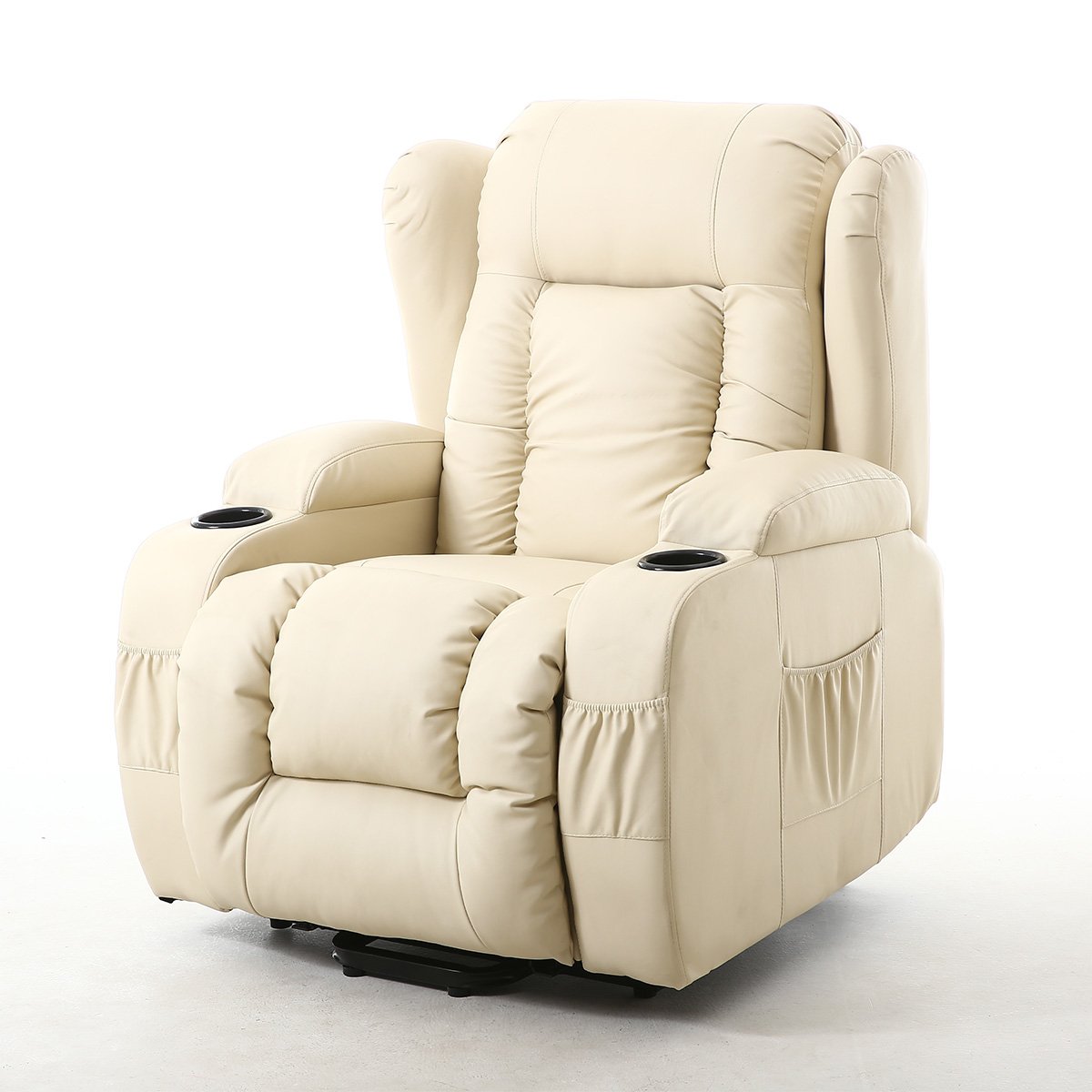 Furniture Online Caesar Single Motor Rise Recliner Heat & Massage Chair - Cream