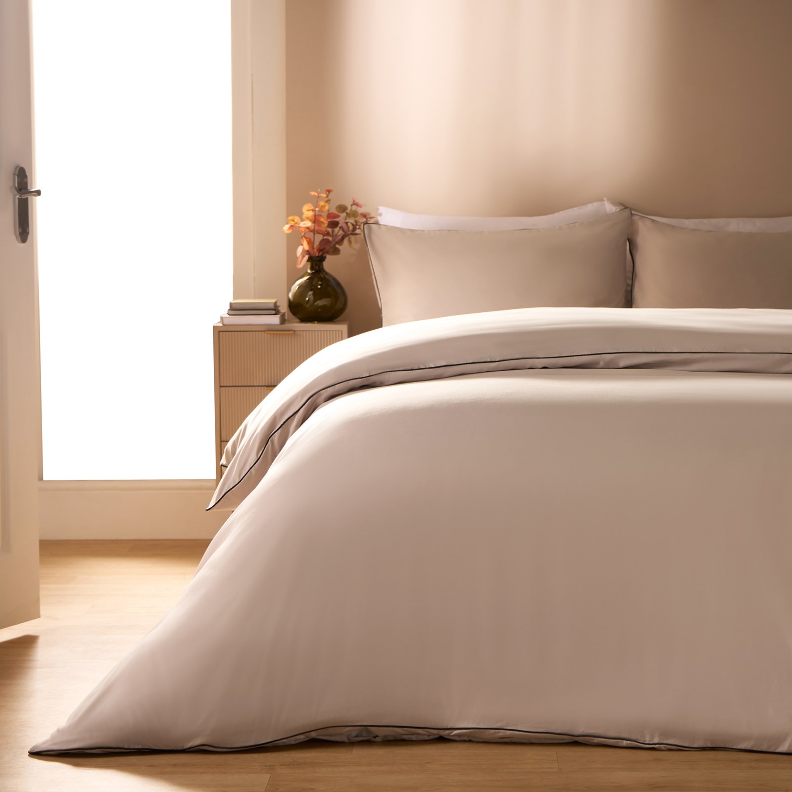 OHS Piped Edge Bedding Set Soft Duvet Cover Set Cream - Super King