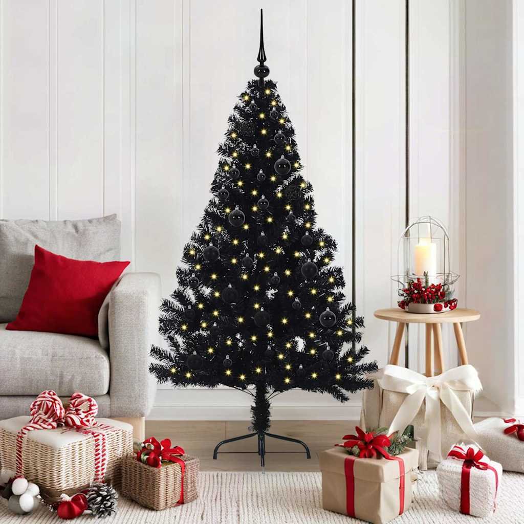 Walplus 150 Bright LED Lights Pre-lit Artificial Christmas Tree - Black - 150 cm