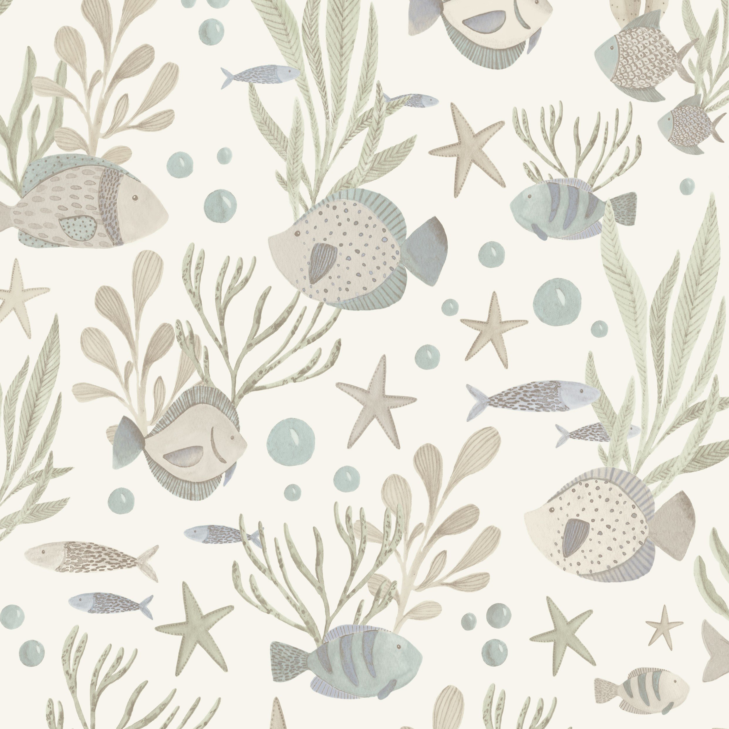 Grandeco Nemo Sealife Fish Nursery Textured Wallpaper - Blue