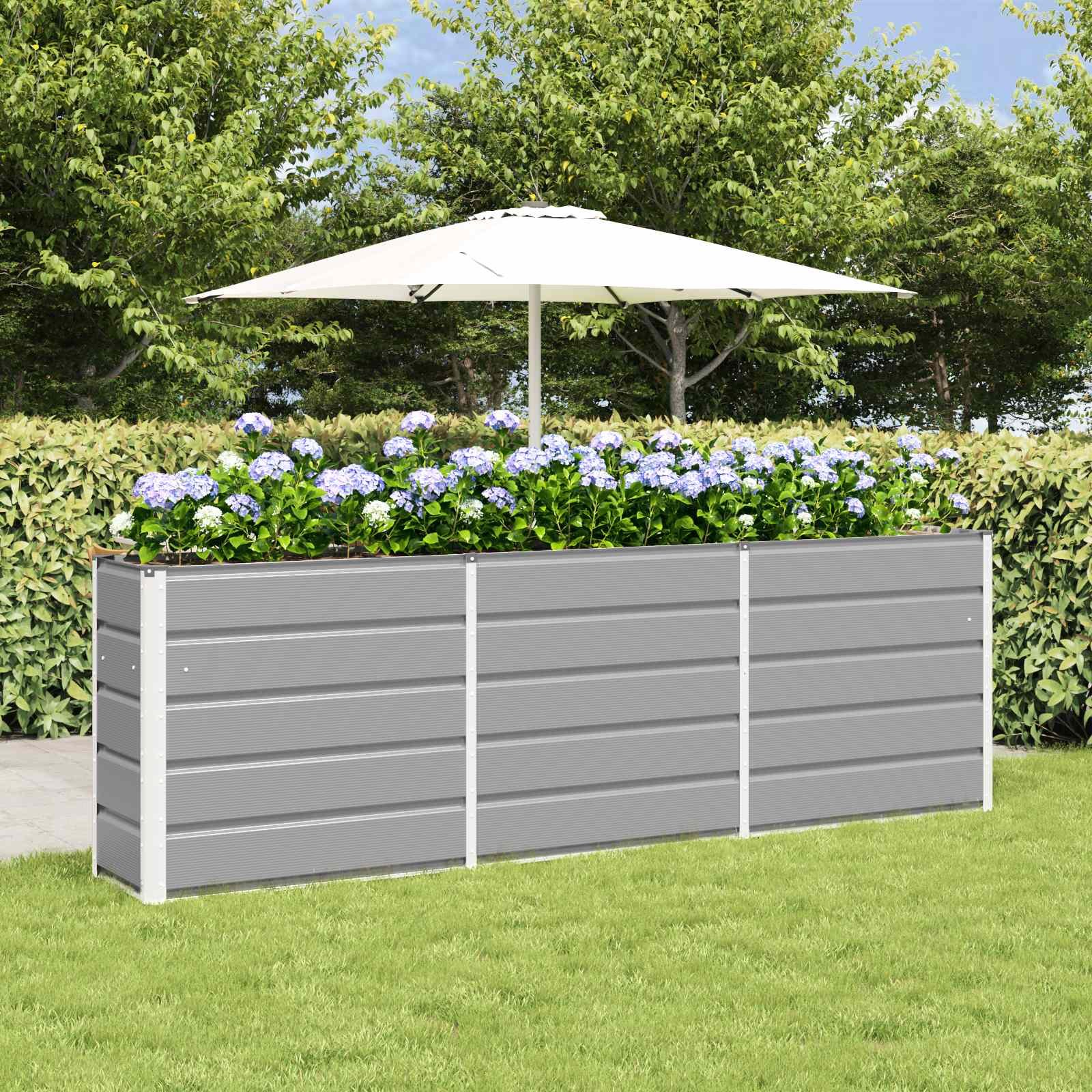 Walplus Steel Garden Planter - Light Grey - 240 x 40 x 75 cm