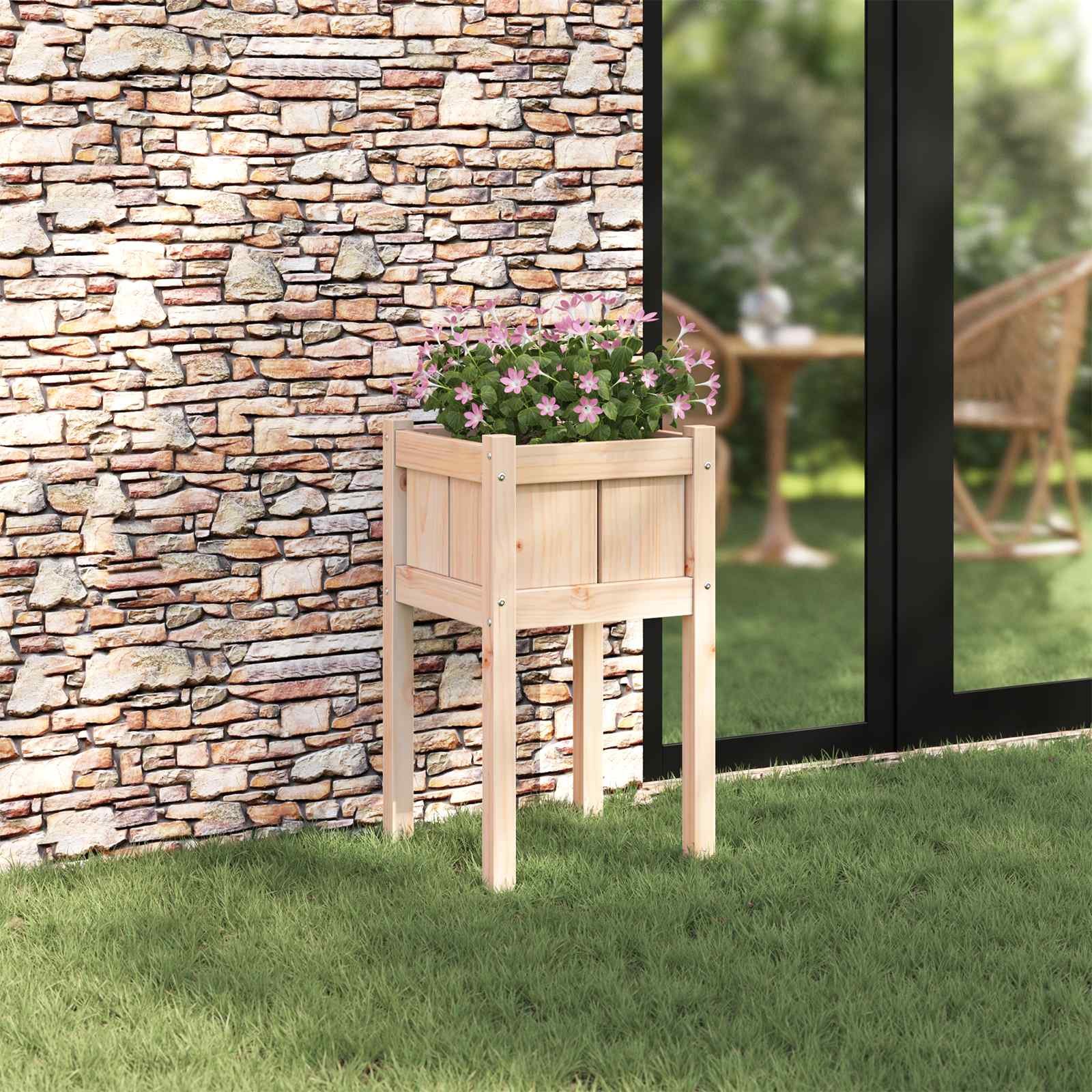 Walplus Wood Garden Planter - Nature - 40 x 40 x 70 cm