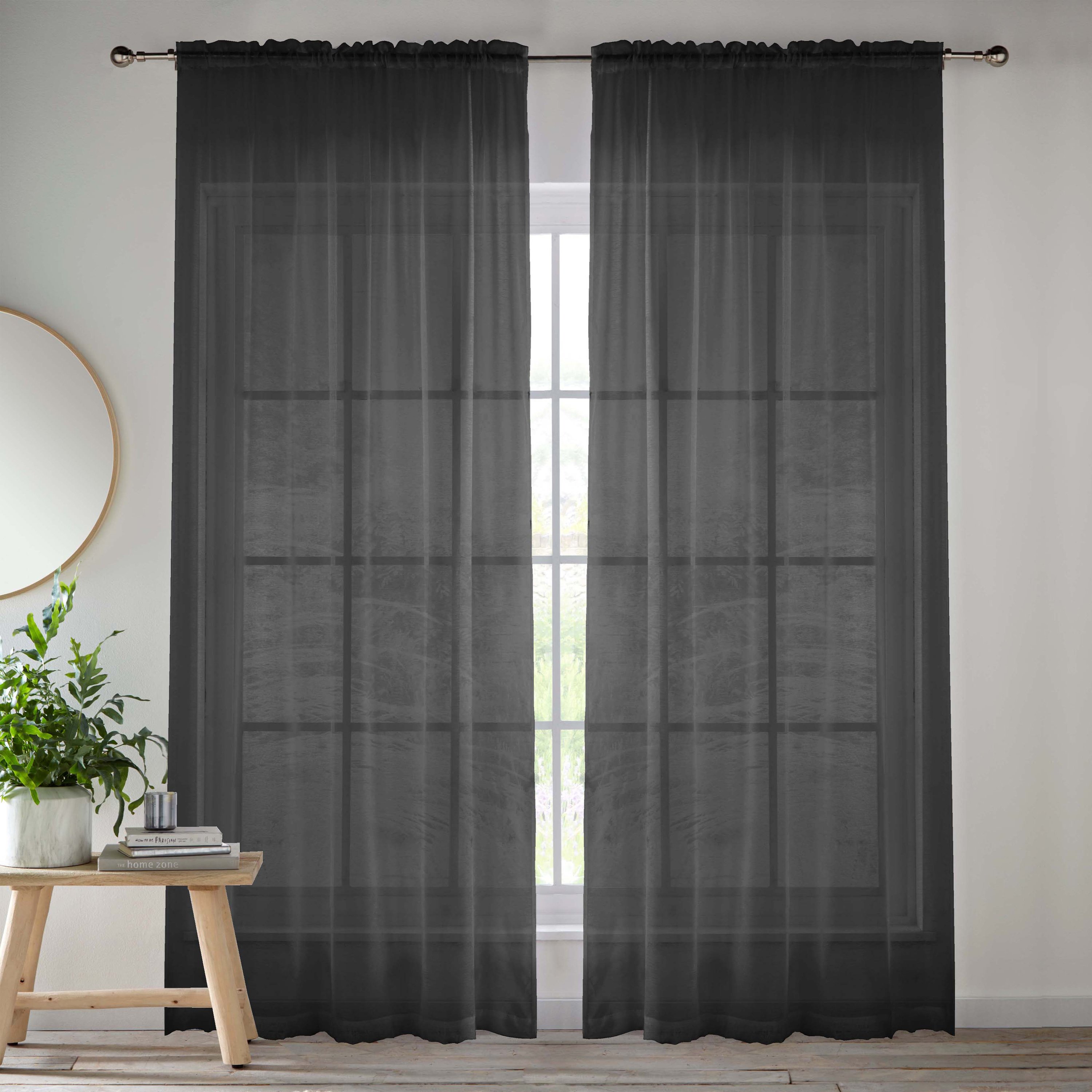 Tyrone Textiles Crystal Plain Slot Top Voile Panels - 140 x 137cm - Black