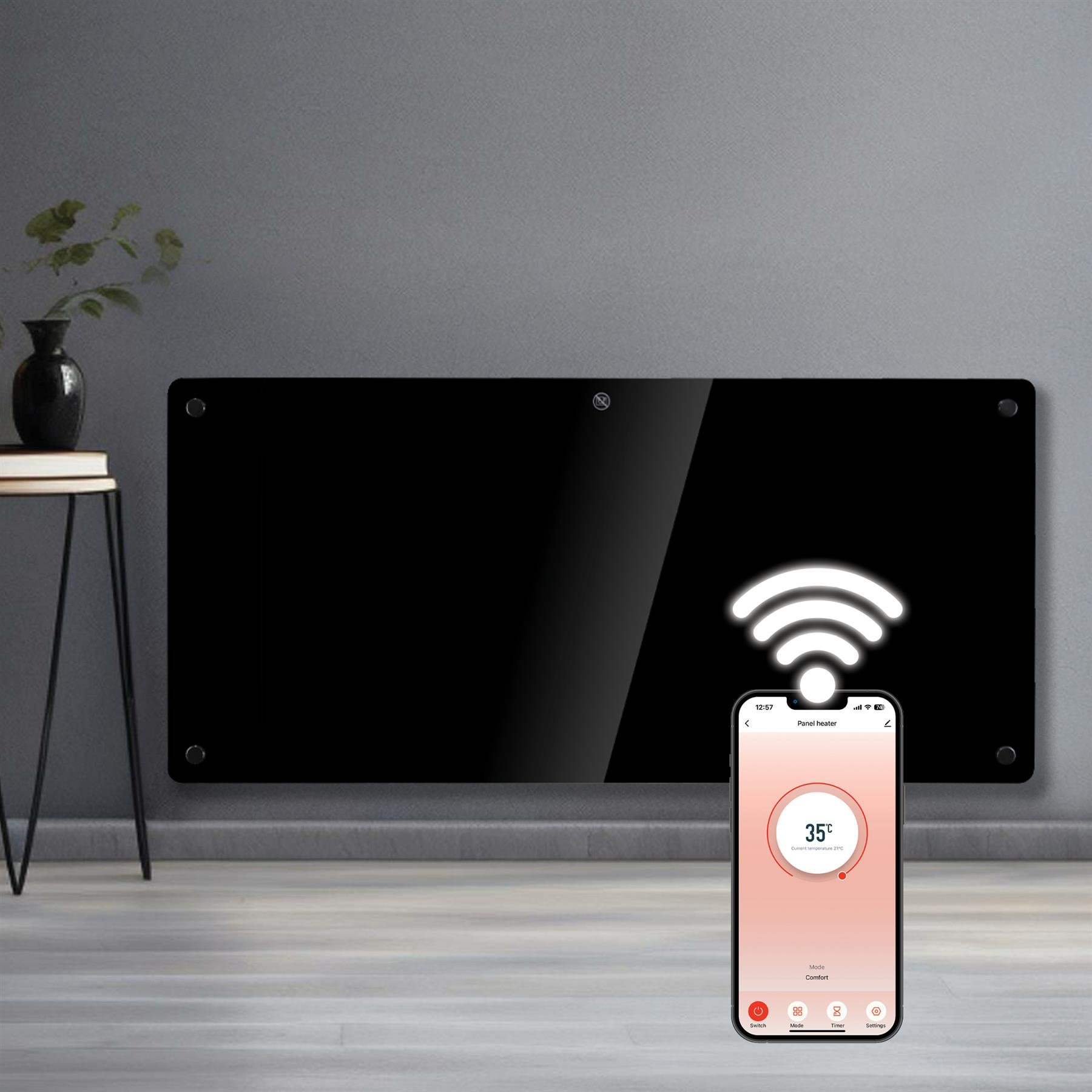 Futura 2000W Smart WiFi Electric Panel Heater - Black