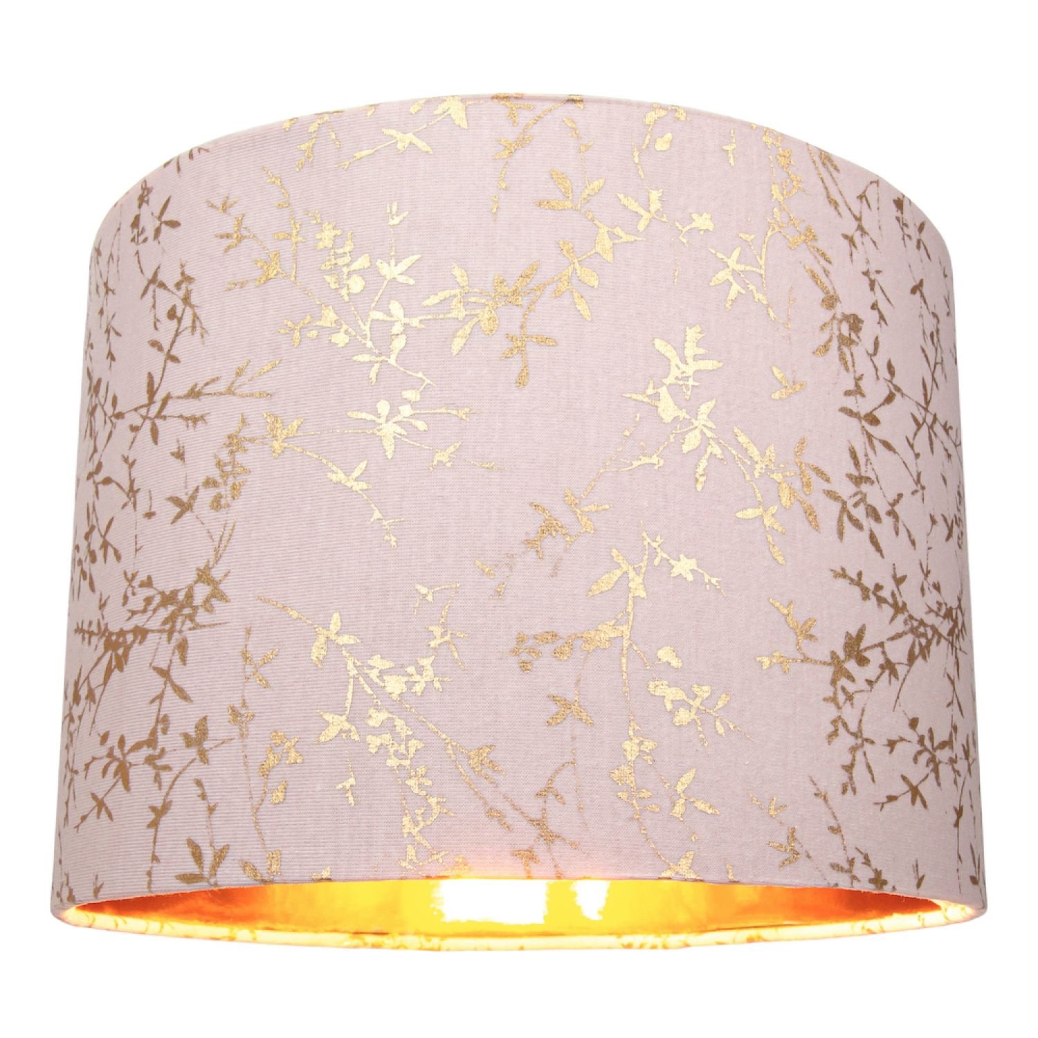 Happy Homewares Soft Pink Cotton Fabric with Gold Foil Floral Lampshade - 25cm