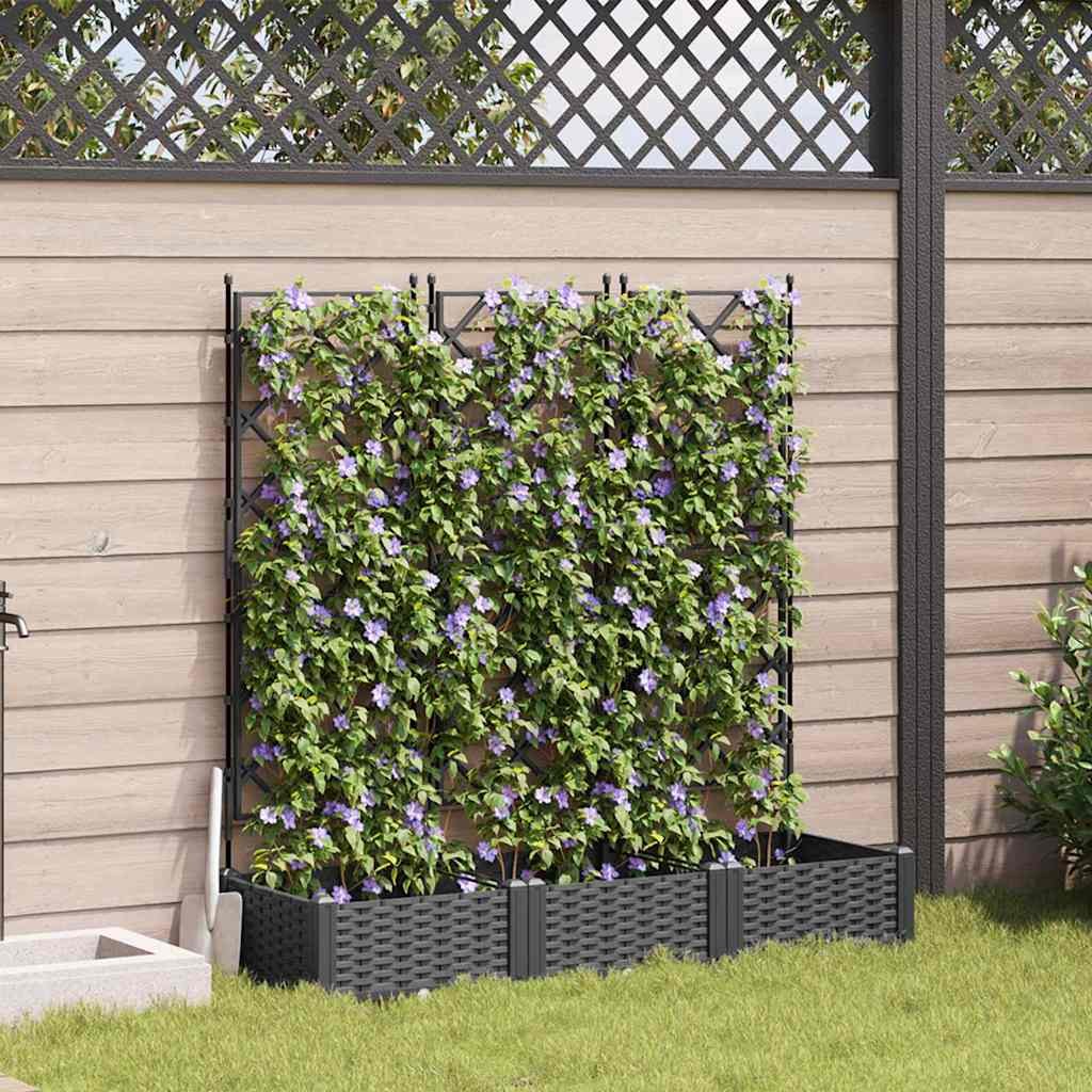 Walplus Pack of 3 Plastic Garden Planter - Black - 120 x 40 x 125.5 cm