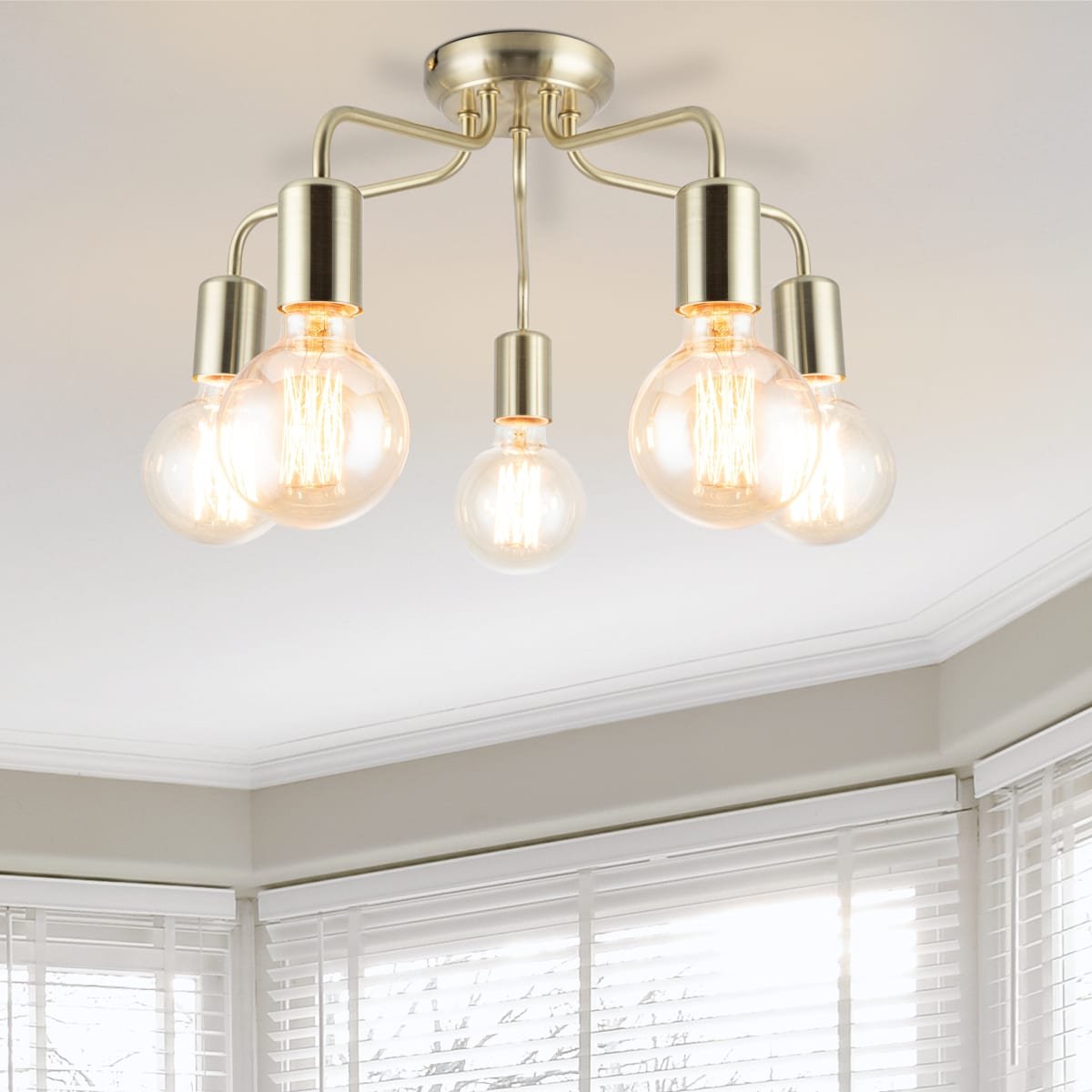 Cosylyte Fraser 5 Light Modern Metal Ceiling Flush Light - Brushed Brass