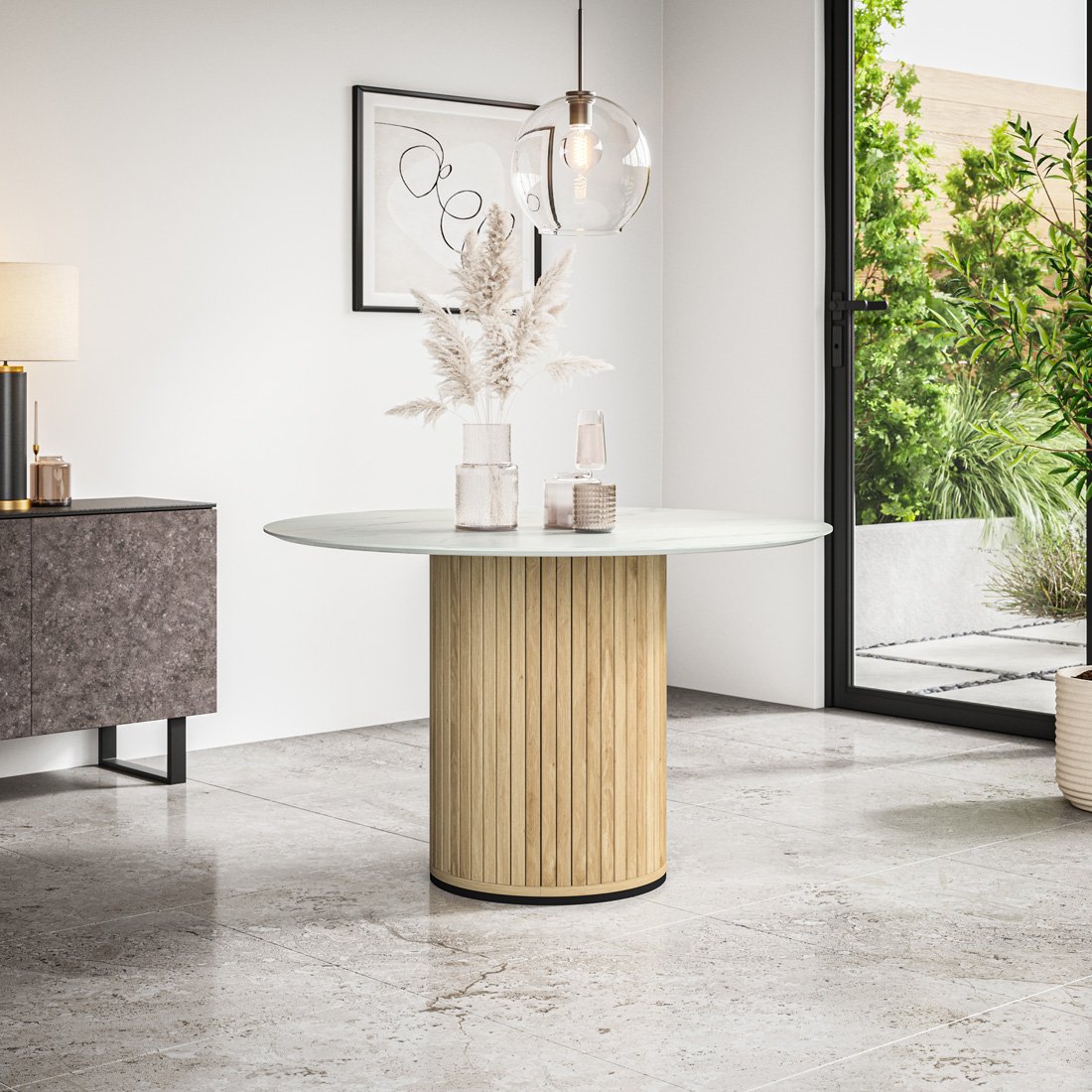 Furniture Online Arlo Oak Legs Dining Table - White Marble